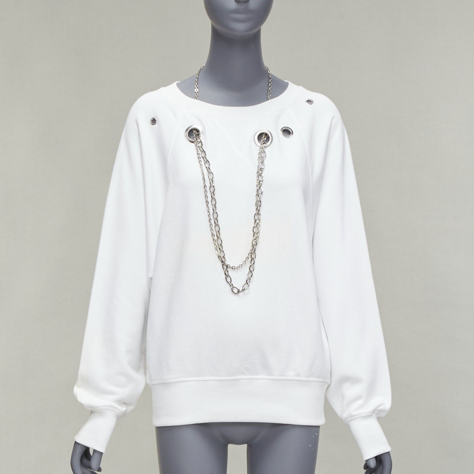 Diesel DIESEL 2023 Glenn Martens white silver punk chain grommet oversized sweatshirt XS Size S / US 4 / IT 40 - 1 Thumbnail