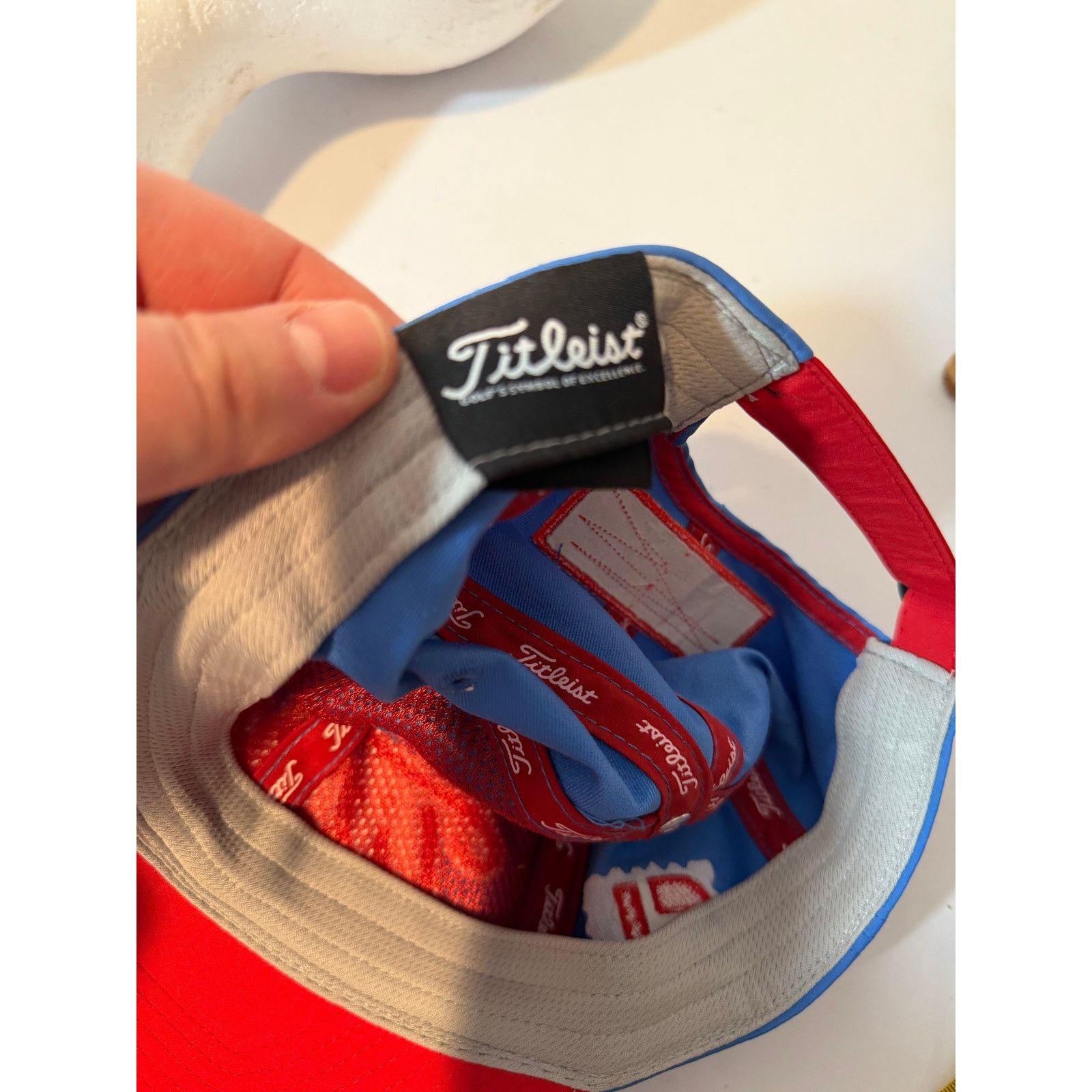 Titleist Titlest Foot Joy FJ Golf Hat Light Blue Red Adjustable Pro Size ONE SIZE - 2 Thumbnail