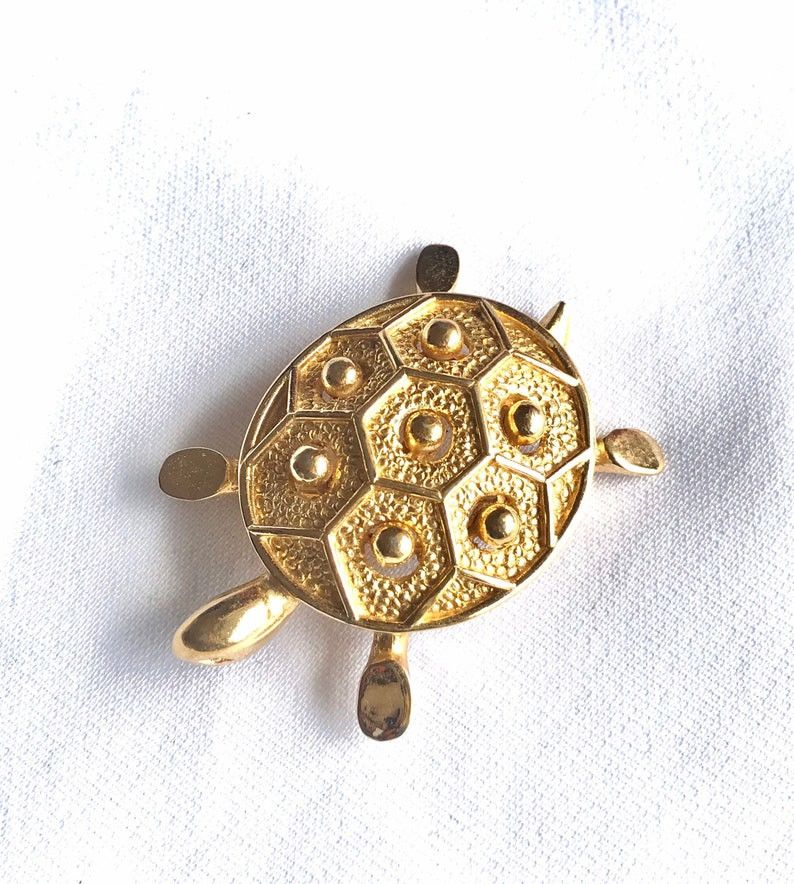 image of Christian Dior Vintage Golden Turtle Pin Brooch in Black, Women's