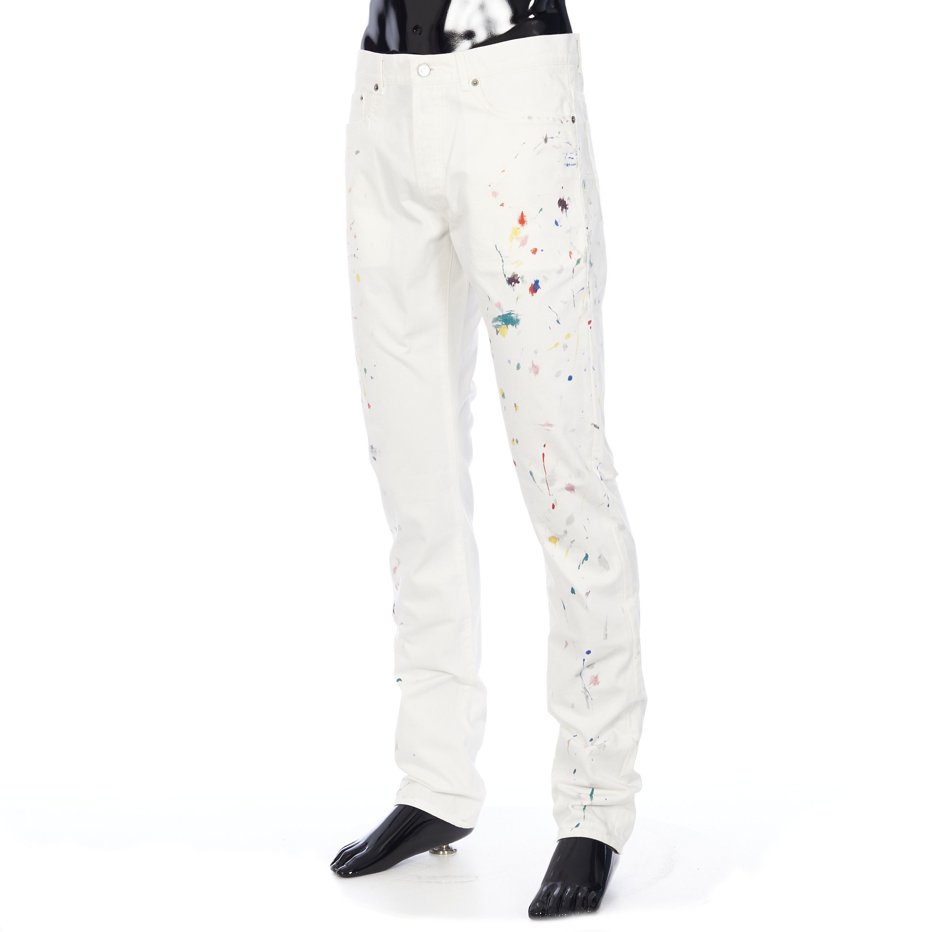 Dior Slimfit Jeans In White Cotton Denim with Paint Print Size US 32 / EU 48 - 2 Thumbnail