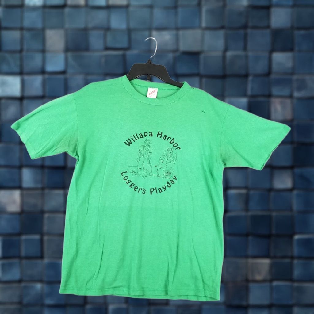 Lumberjack Logger Vintage Lumberjack Shirt Adult Large Green Cotton Knit Logo T-Shirt Mens Grunge USA Washington Size US L / EU 52-54 / 3 - 1 Thumbnail