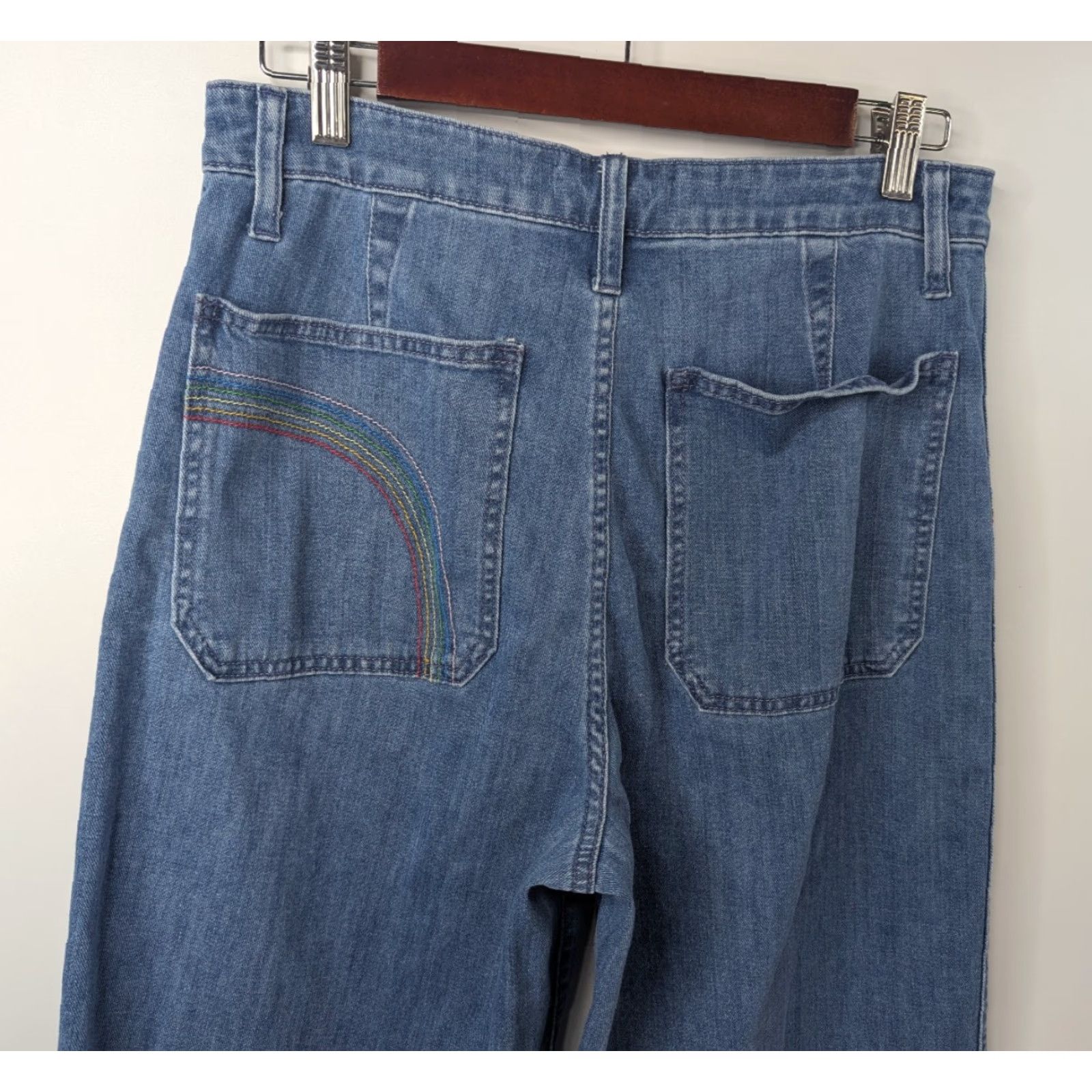 Madewell Madewell Jeans Emmett Rainbow Stitched Edition Wide Leg Crop indigo Size 30 Size 30" / US 8 / IT 44 - 6 Thumbnail