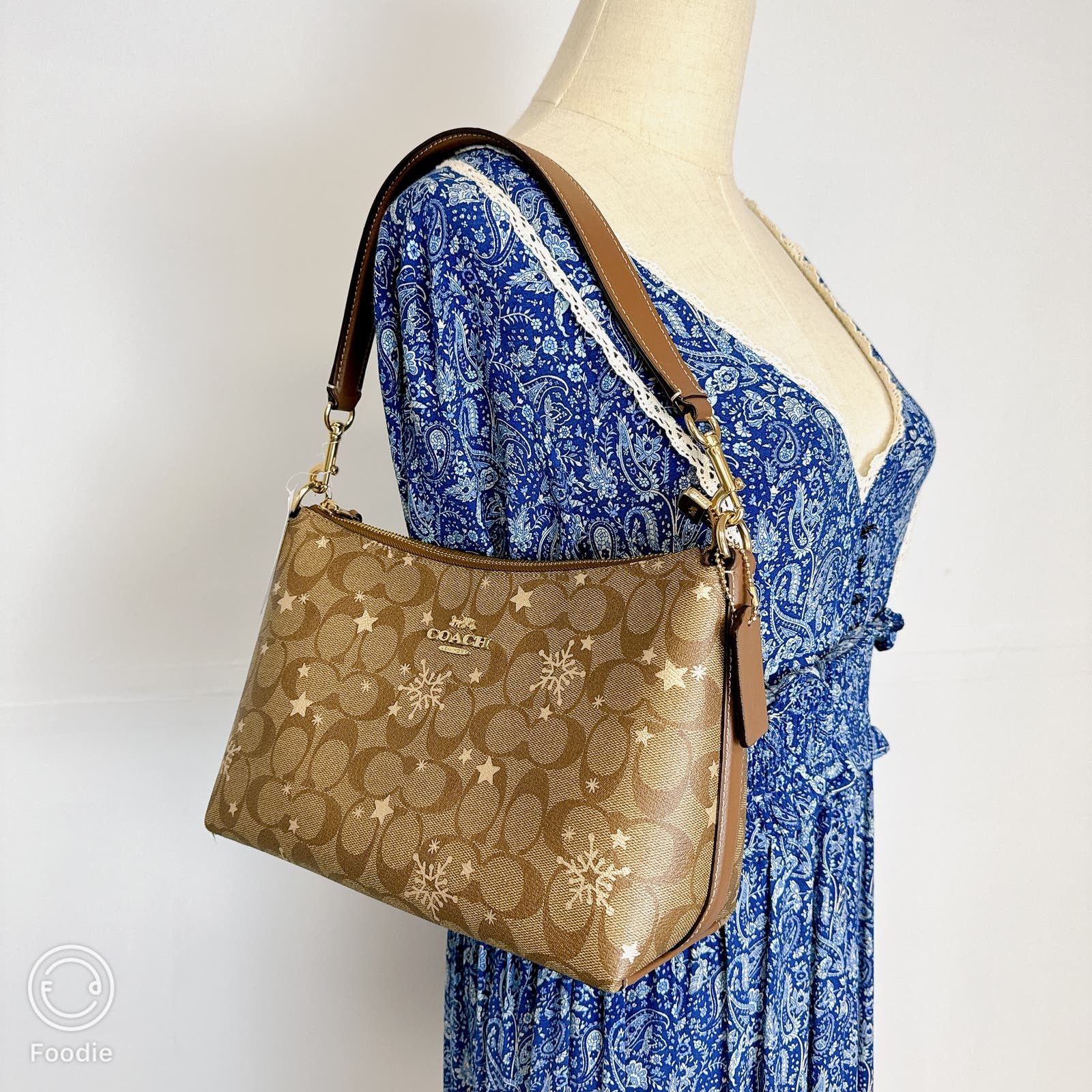 image of Coach Cn688 Clara Shoulder Bag In Signature Canvas In Khaki in Brown, Women's