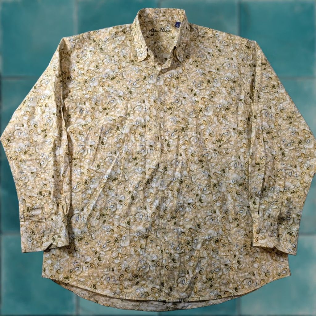 Vintage Alan Flusser Shirt Paisley Button Front Cotton Long Sleeve Yellow Men's Large Size US L / EU 52-54 / 3 - 1 Thumbnail