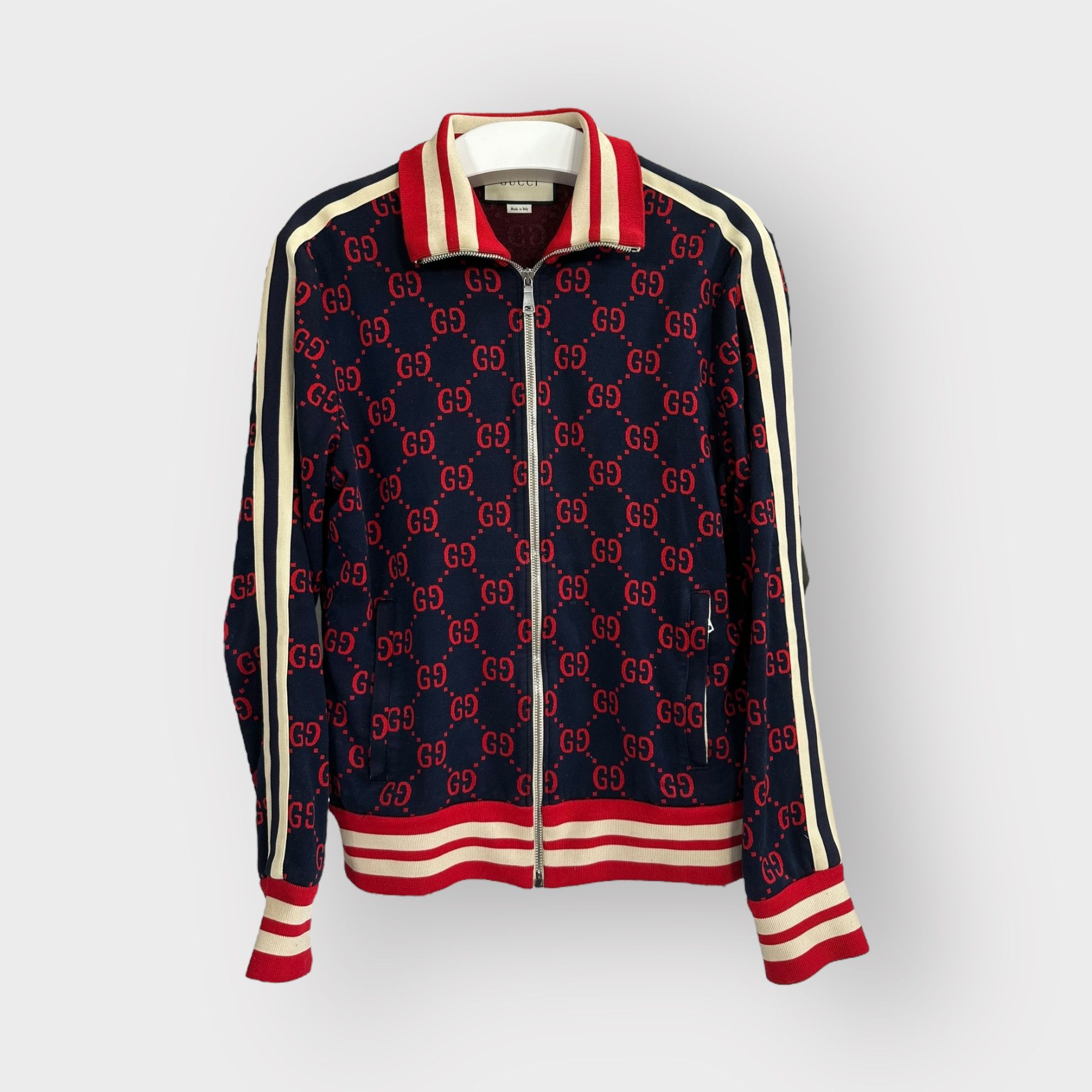 Gucci Gucci Tracksuit Jacket Zipper Monogram Navy and Red Grailed