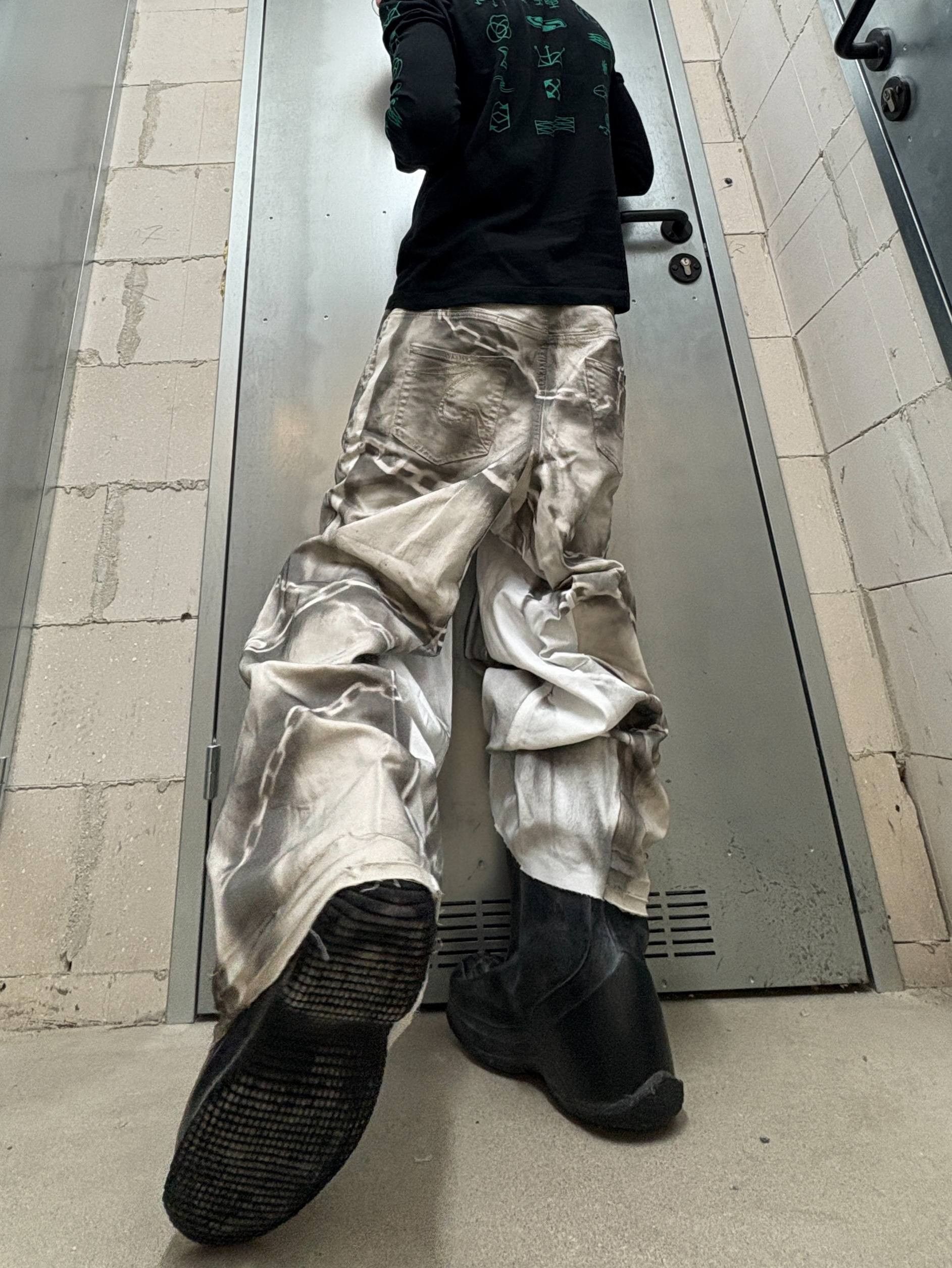 Japanese Brand Custom Black Baggy Distressed Jeans Painted Wide Leg Size US 31 - 4 Thumbnail