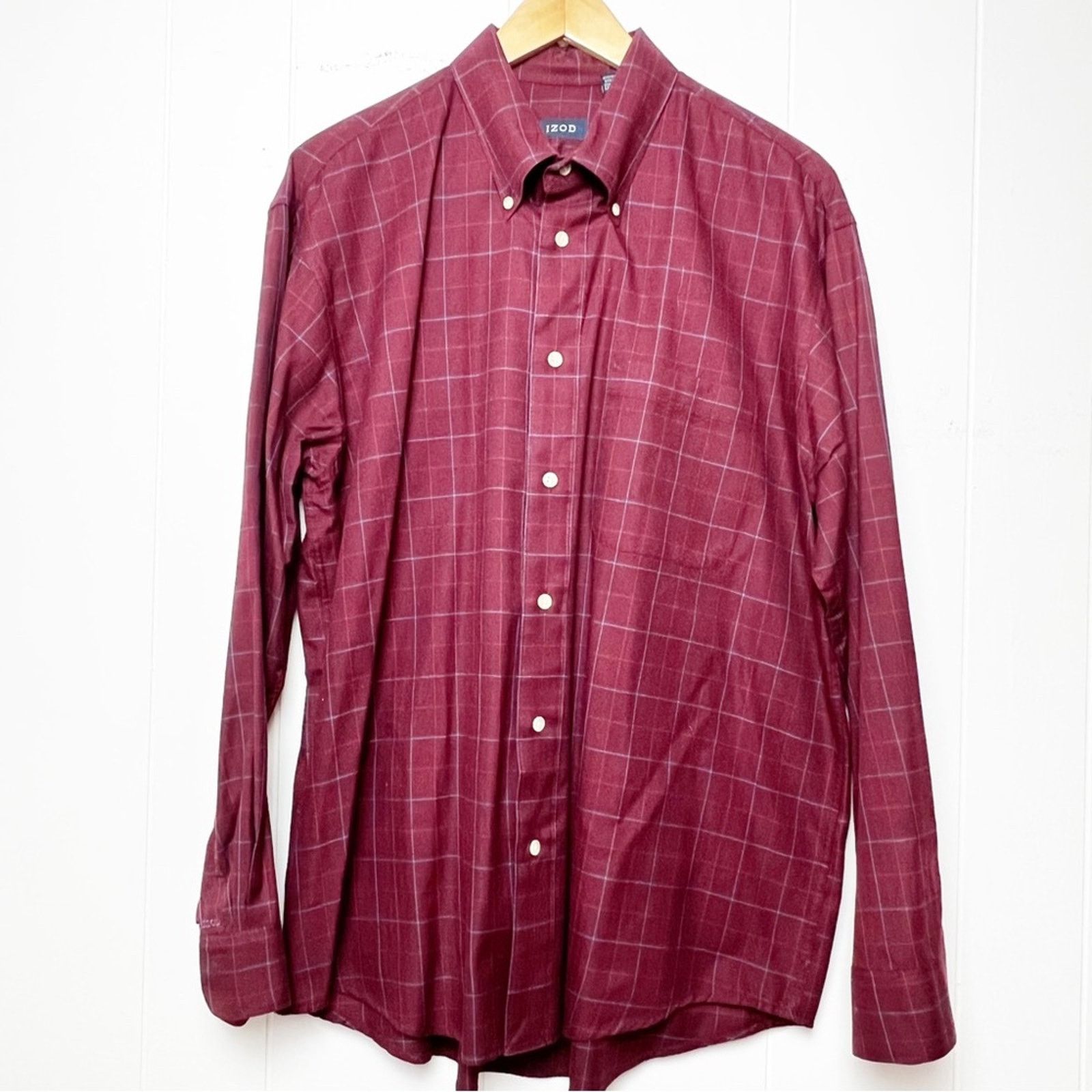 Izod Izod Maroon Windowpane Plaid Button Down Shirt Men’s Large Size US L / EU 52-54 / 3 - 1 Thumbnail