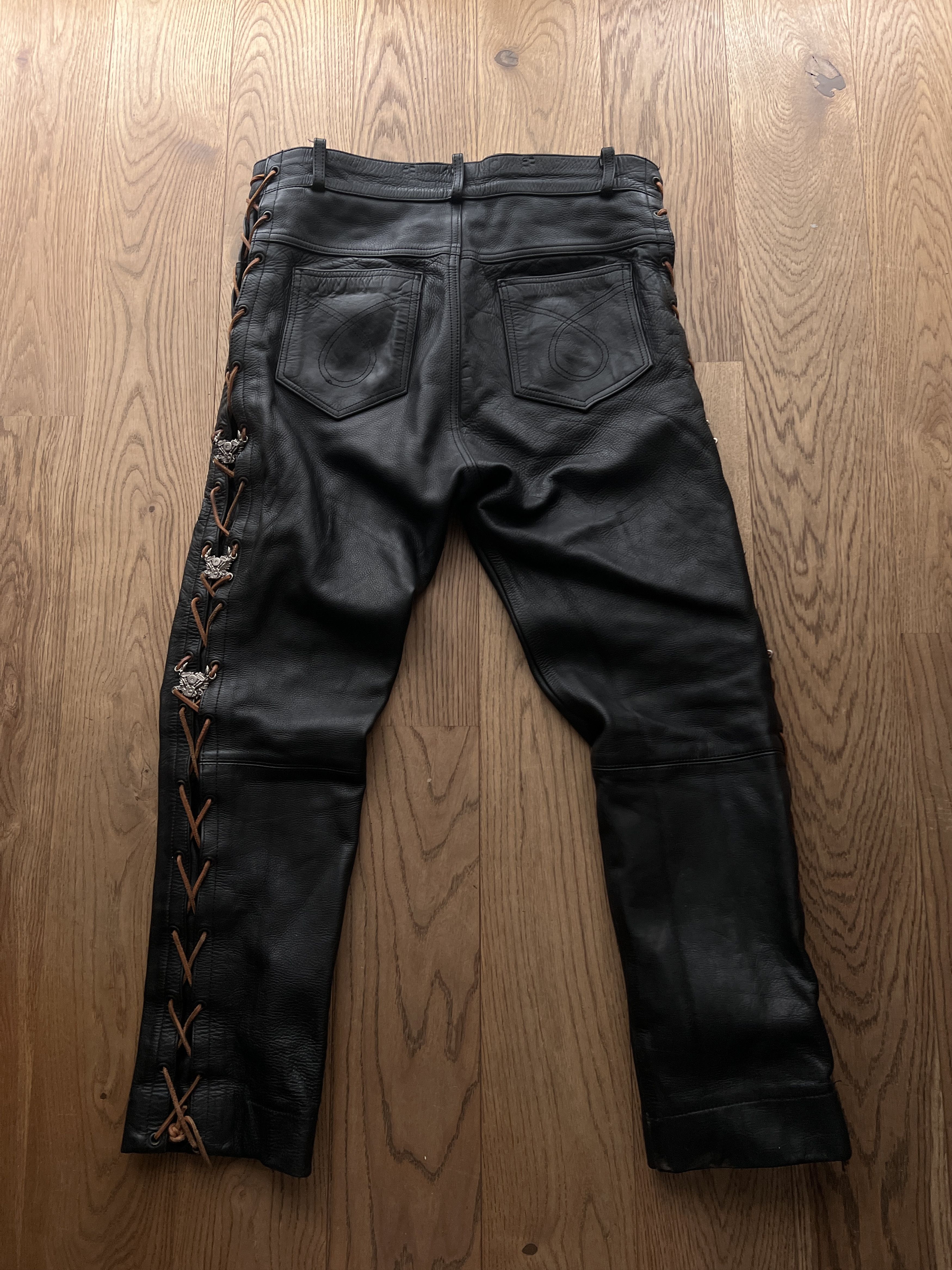 Hysteric Glamour SICK! Real leather vtg lace up pants cowboy core opium biker Size US 34 / EU 50 - 7 Thumbnail