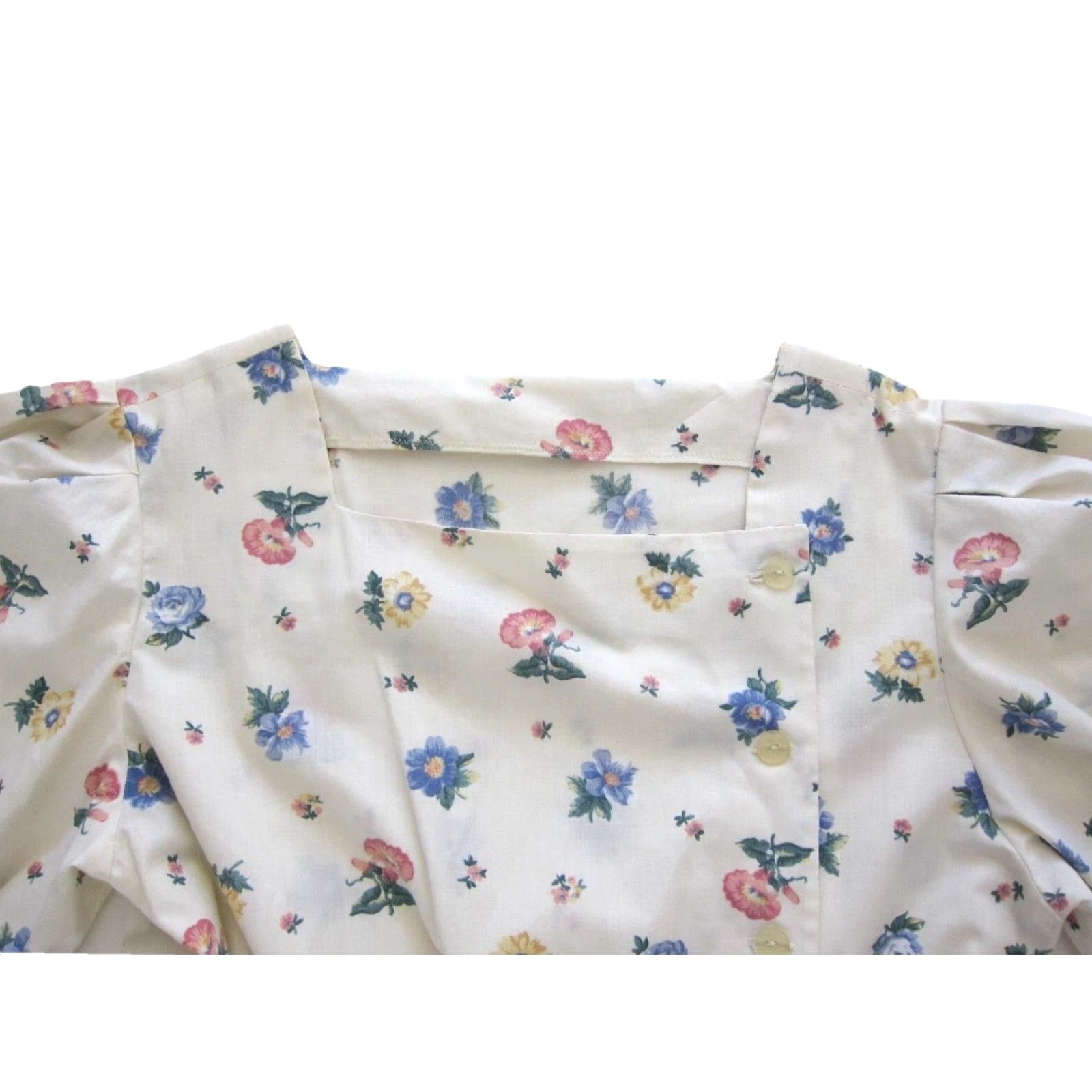 Pinko VINTAGE Handmade Cotton Pink Blue Floral Button Down Short Sleeve Dress M Size 32" / US 10 / IT 46 - 4 Thumbnail