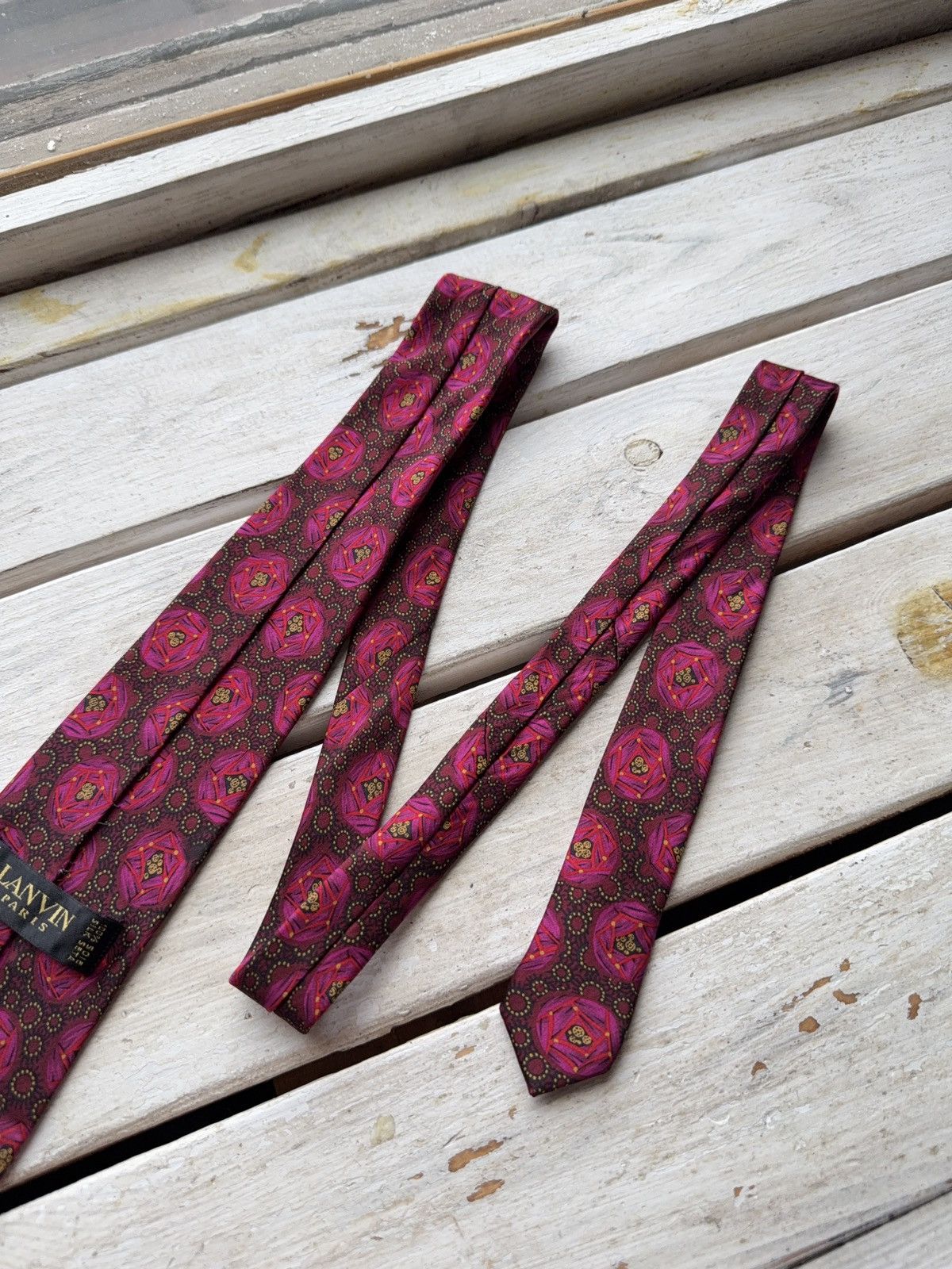 Designer × Lanvin Lanvin Paris Tie Burgundy Red Geometric Silk Made in France Size ONE SIZE - 7 Thumbnail