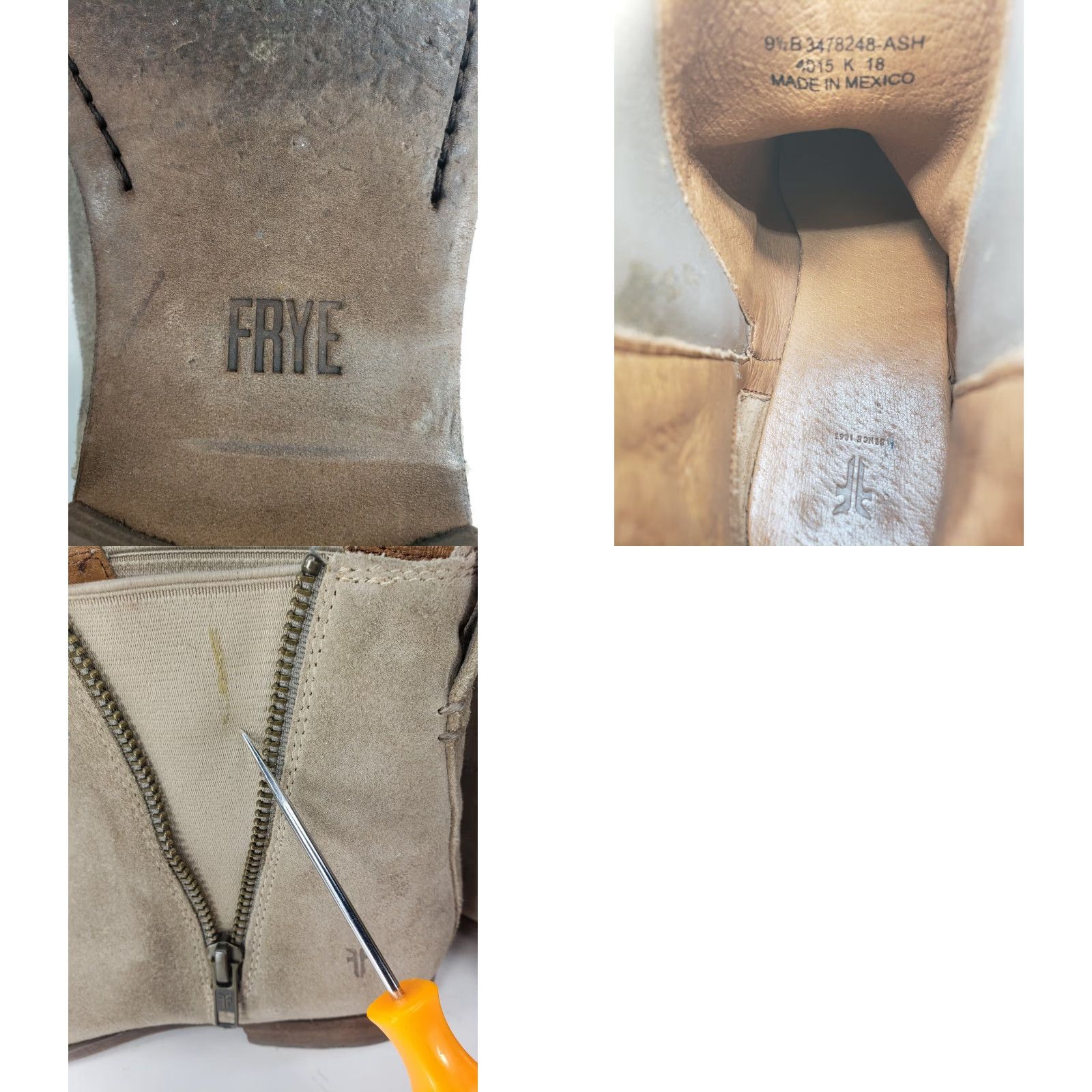 Frye Frye Carly Ankle Boots Zip 9.5M Beige Taupe Grey Leather Women's Boots Mens? Size US 10 / IT 40 - 9 Thumbnail