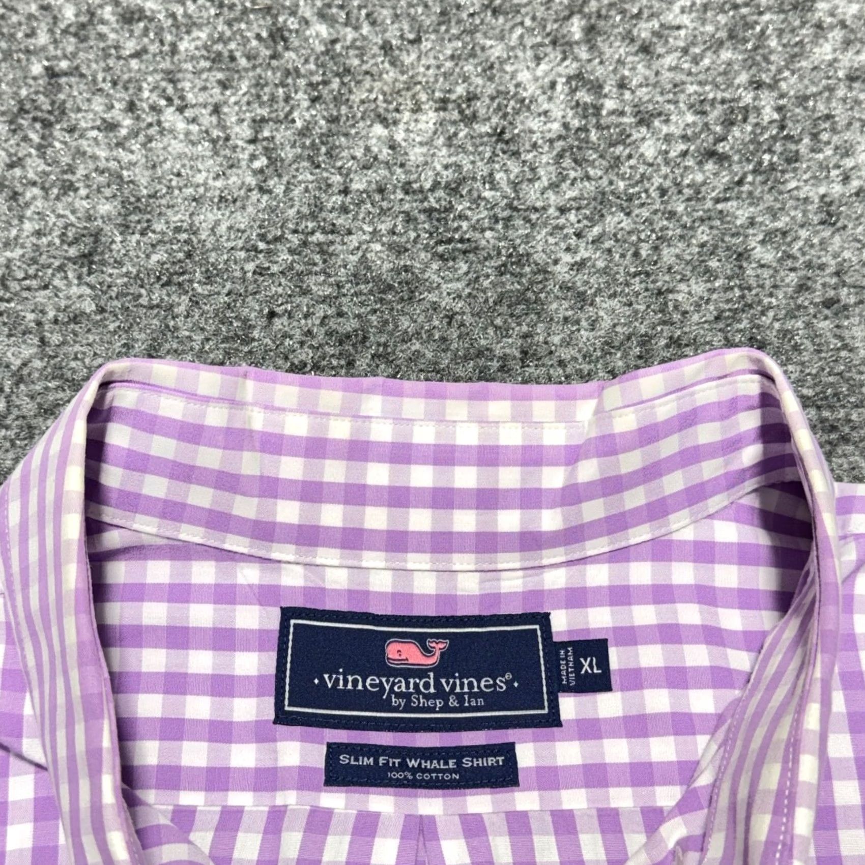 Vineyard Vines Vineyard Vines Slim Fit Whale Shirt Mens XL Purple White Gingham Check Button-Up Collared Long Sleeve Size US XL / EU 56 / 4 - 3 Thumbnail