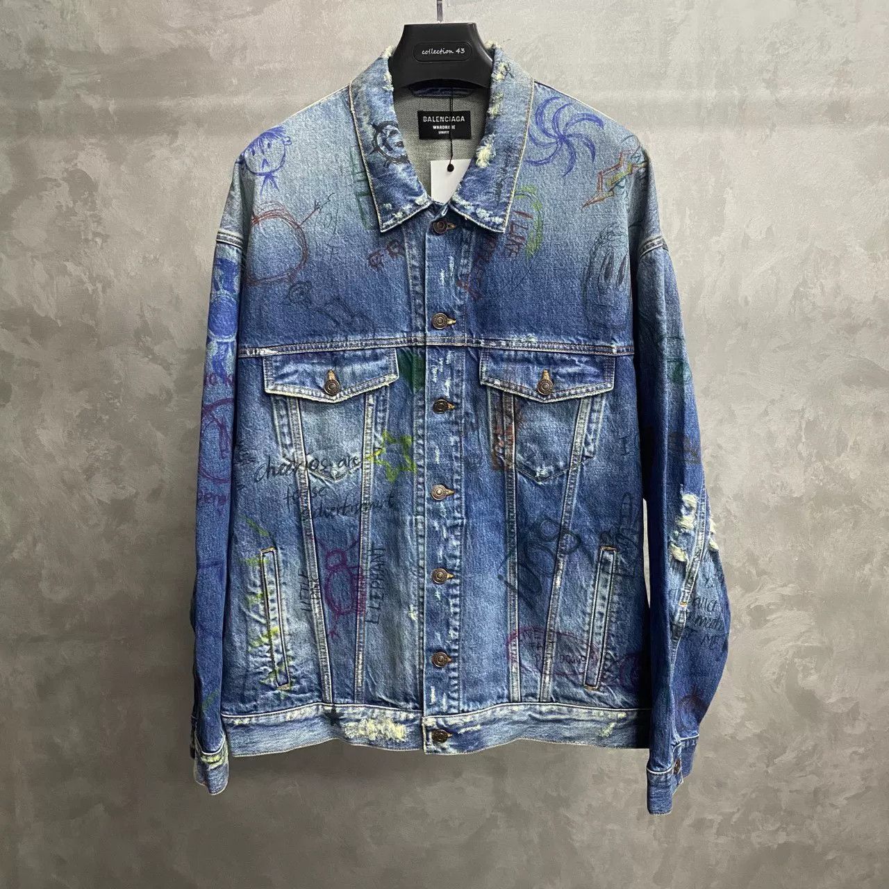 Balenciaga Balenciaga Blue Graffiti Logo Denim Jacket Size US M / EU 48-50 / 2 - 1 Thumbnail