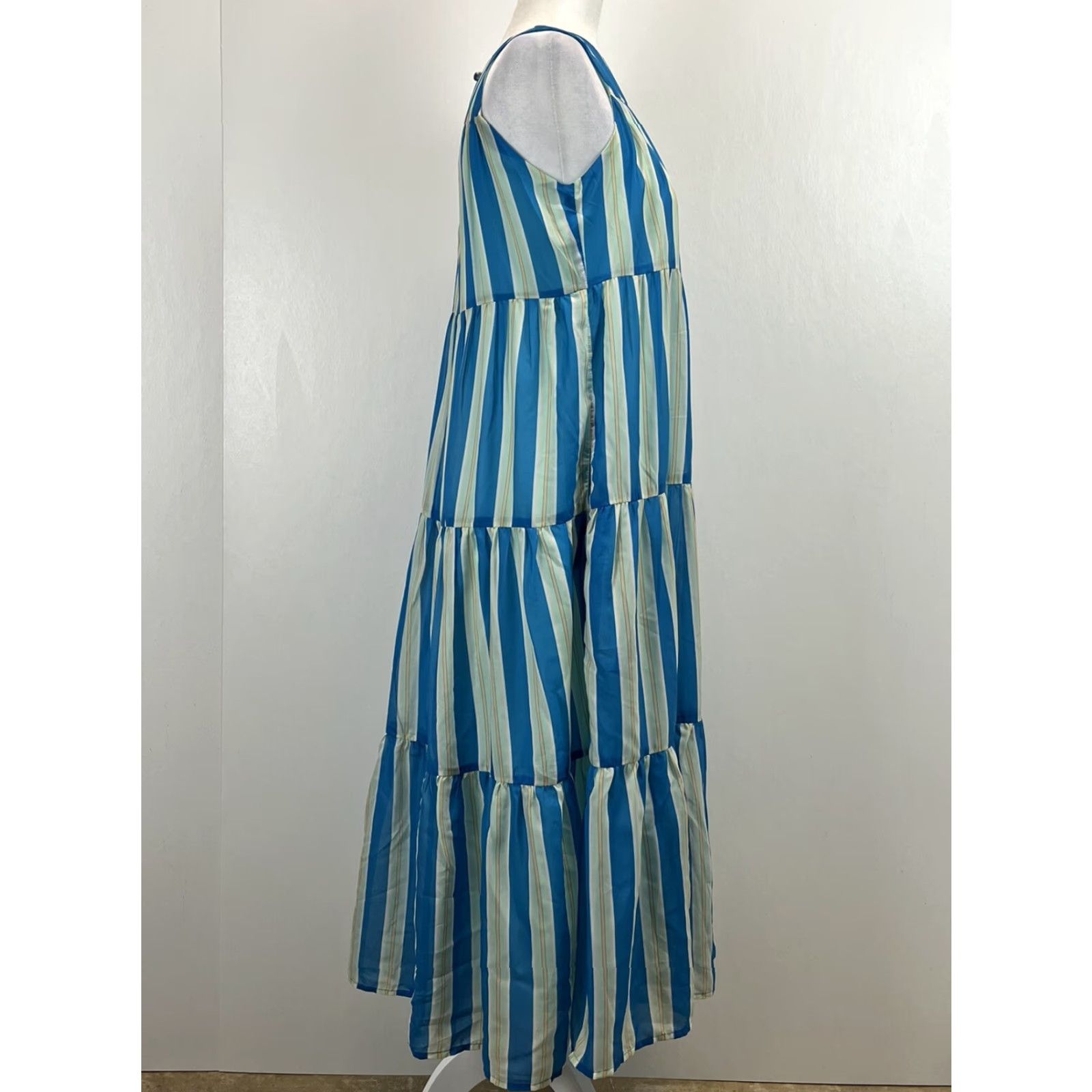 Vintage Olivia James the Label Hampden Dress XS Blue Striped Maxi Pockets Chiffon Womens Size XS / US 0-2 / IT 36-38 - 4 Thumbnail