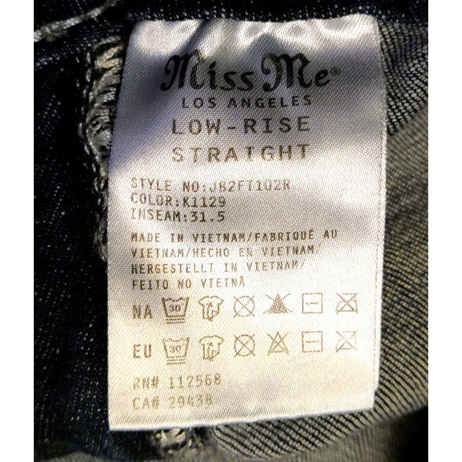 Miss Me Miss Me Rhinestone Embellished Size 31 Signature Straight Low Rise Jeans 33x31 Blue Denim Wild Western Cowboy Rock 5-Pocket Womens Jeans Size 24" / US 00 / IT 34 - 6 Thumbnail