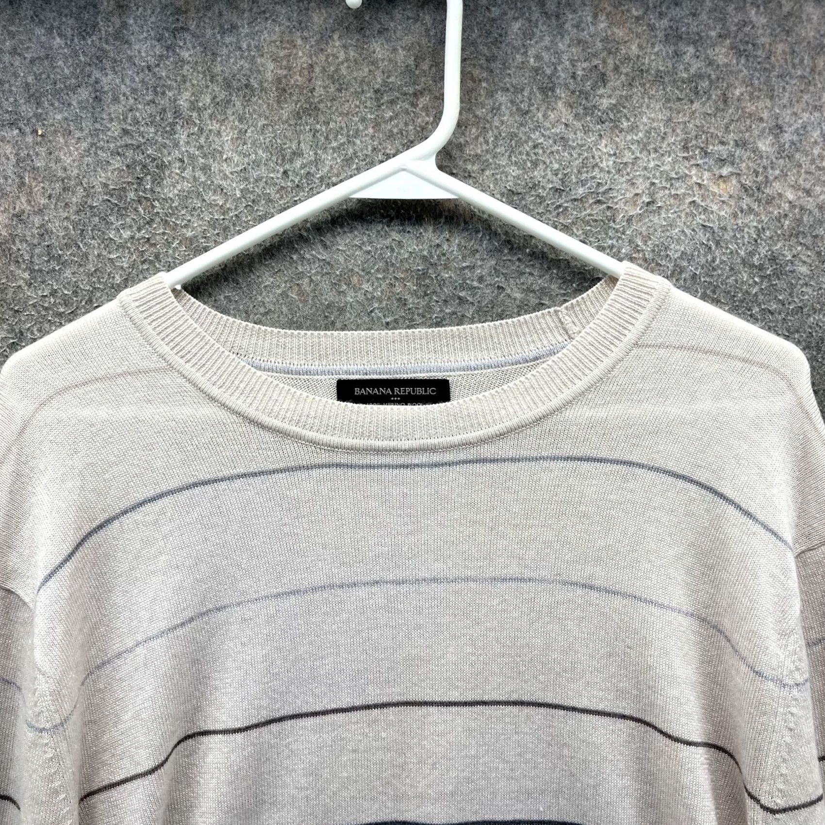 Banana Republic VINTAGE Banana Republic Sweater Mens XL Beige Stripe Merino Wool Crewneck Lightweight Size US XL / EU 56 / 4 - 3 Thumbnail