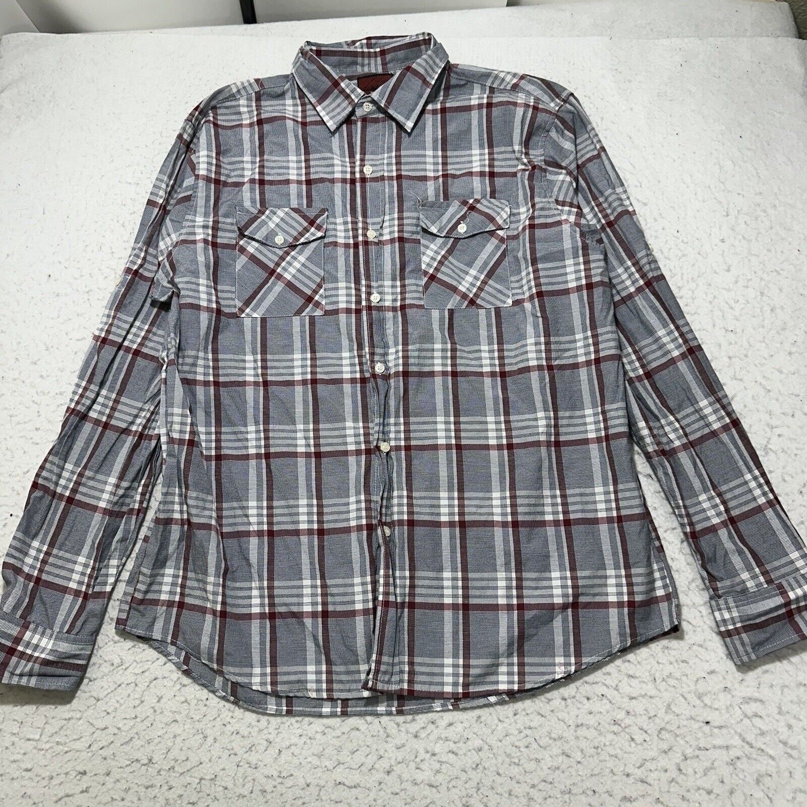 Sahara Club Sahara Club XL Button Down Pocket Dress Shirt Gray Red Plaid Size US XL / EU 56 / 4 - 1 Thumbnail