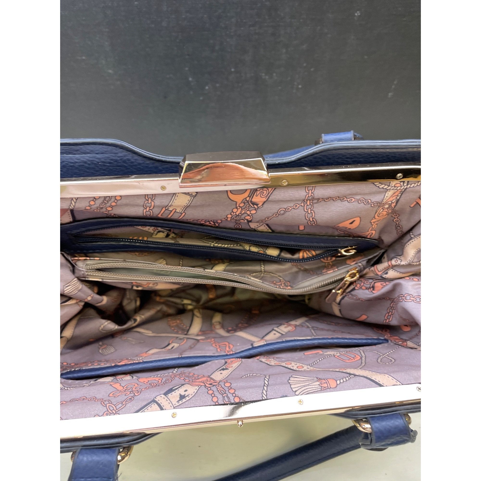 Other Womens Navy Blue with Gold Accents Handle Bag Satchel Should Size ONE SIZE - 6 Thumbnail