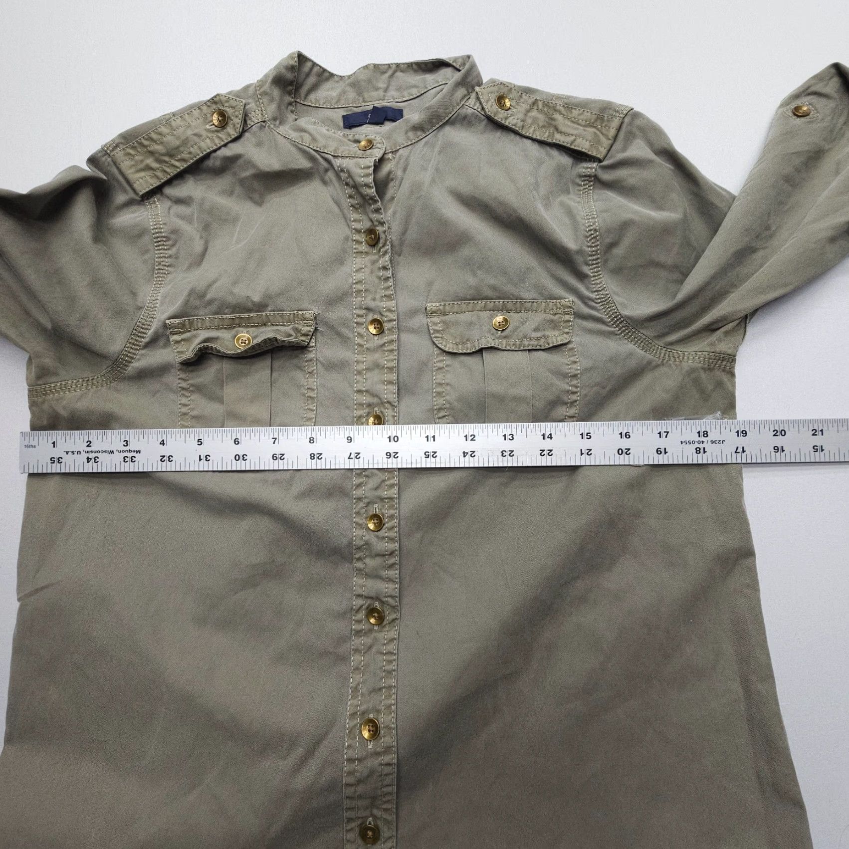 Gap Gap Shirt Dress Safari Military Y2K Green Twill Cotton Long Sleeve Size Medium Size M / US 6-8 / IT 42-44 - 7 Thumbnail