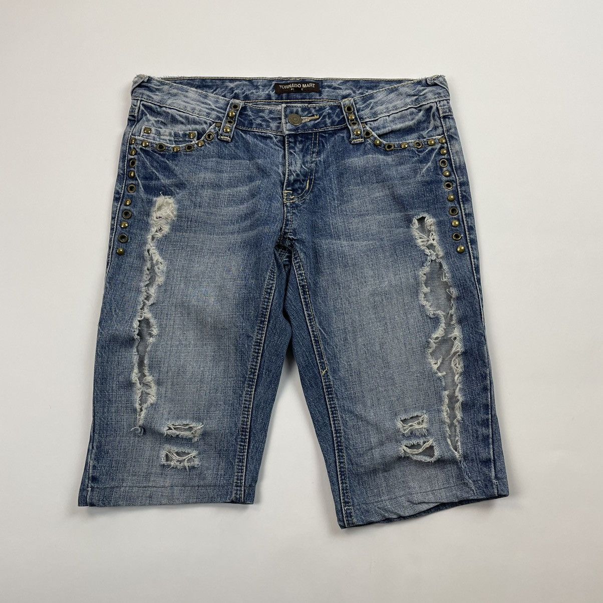 image of Tornado Mart Studded/ripped Shorts in Blue, Women's (Size 26)