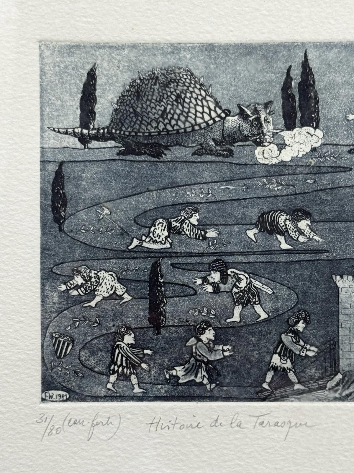 Other Signed Paul Comolli ? Histoire de la Tarasque Etching Print Size ONE SIZE - 5 Thumbnail