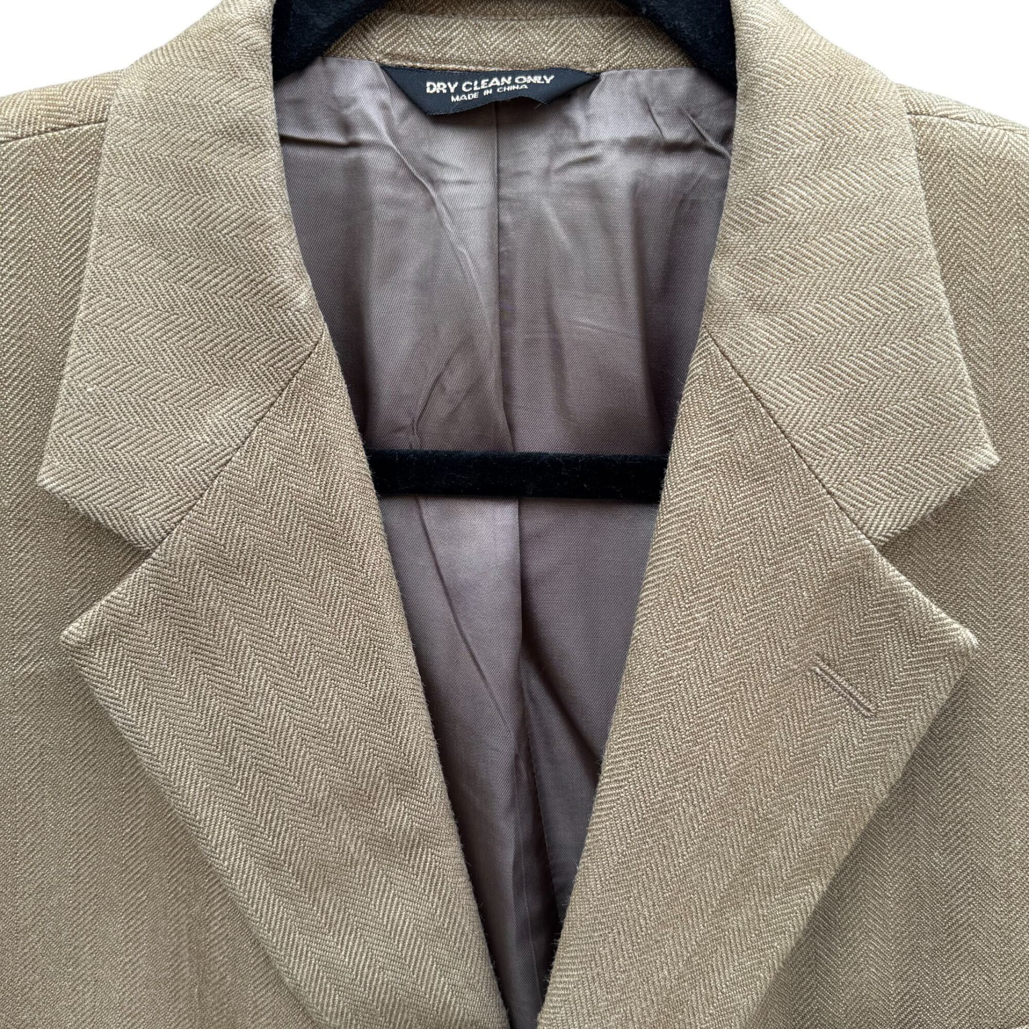 Chaps Chaps Ralph Lauren Vintage Mens Tan Herringbone Blazer Silk Size 42R - 5 Thumbnail