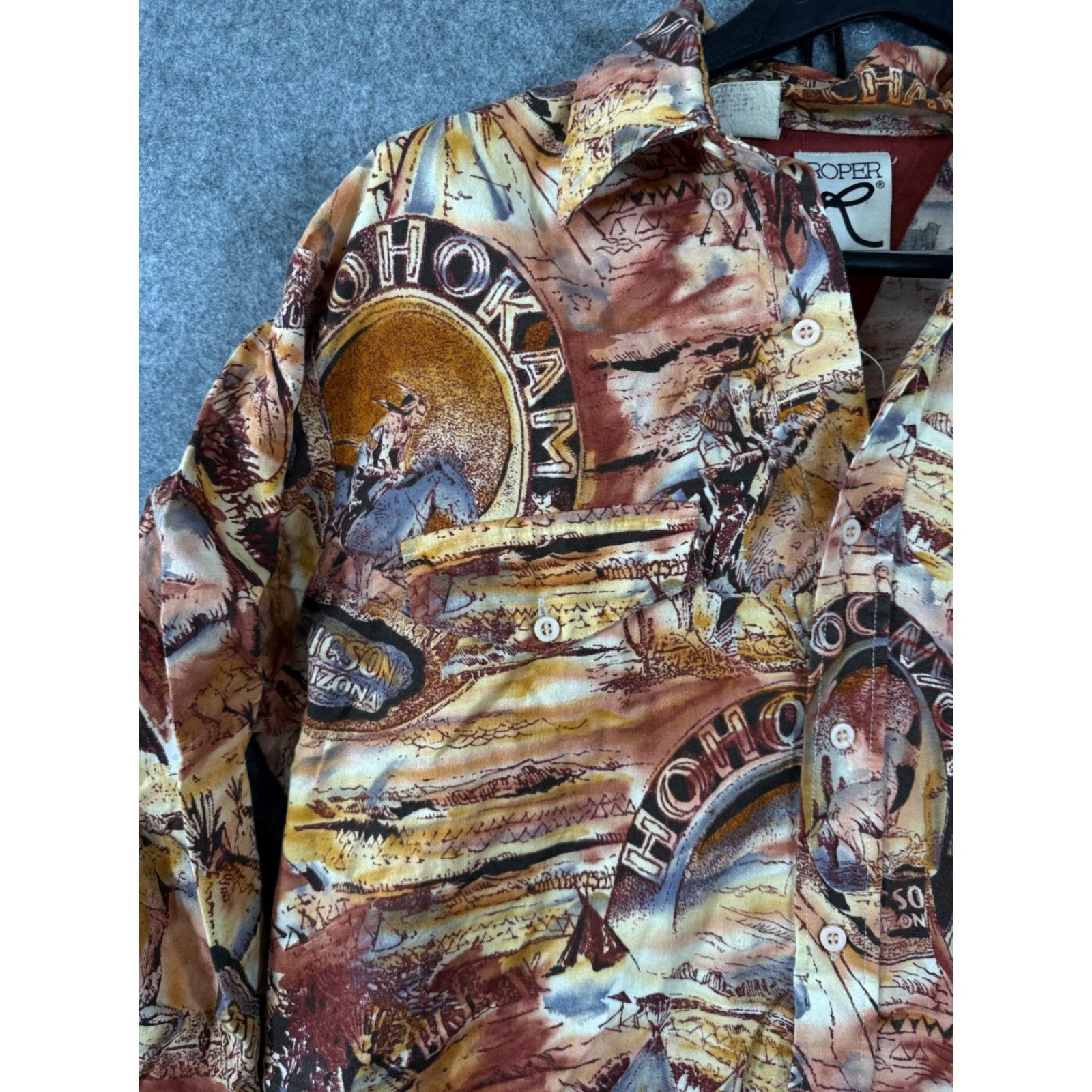 Roper VINTAGE Roper Western Shirt Mens L 16.5-35 Brown AOP Southwestern Arizona Button Up Long Sleeve Mens Size US L / EU 52-54 / 3 - 5 Thumbnail
