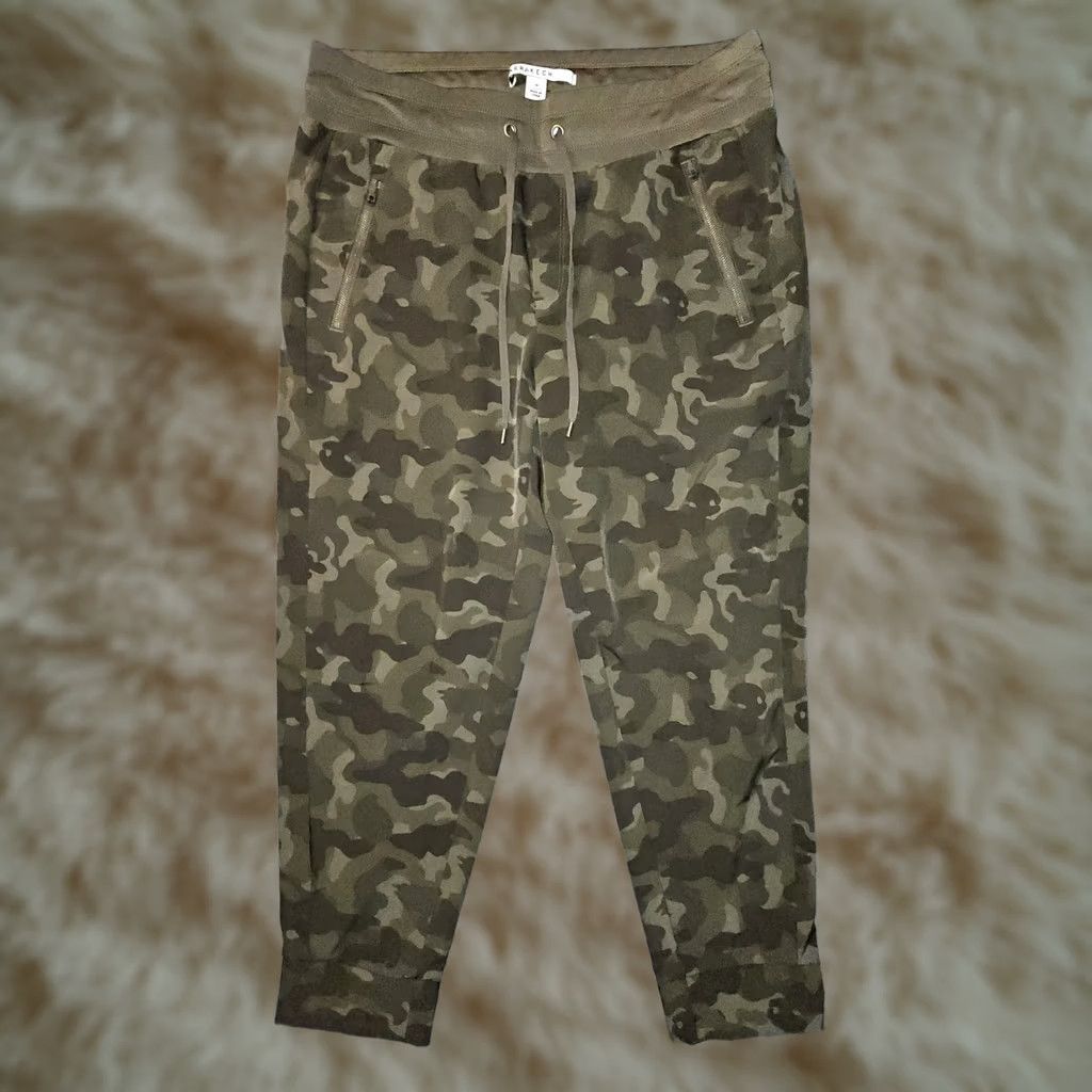 Vintage Marrakech Joggers Women's 14 Camouflage Mid Rise Green Zip Pockets Active Hip Hop City Hip Hop Preppy 90s Womens Size 36" / US 14 / IT 50 - 1 Thumbnail