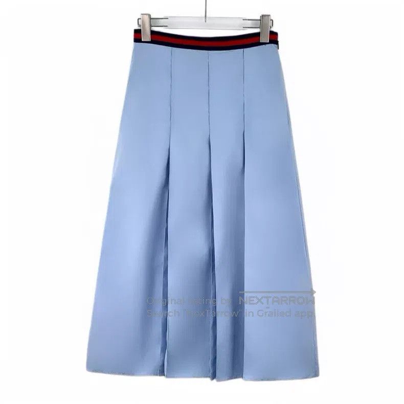 Gucci Gucci Sky blue striped webbing cotton pleated skirt Size 26" / US 2 / IT 38 - 1 Thumbnail