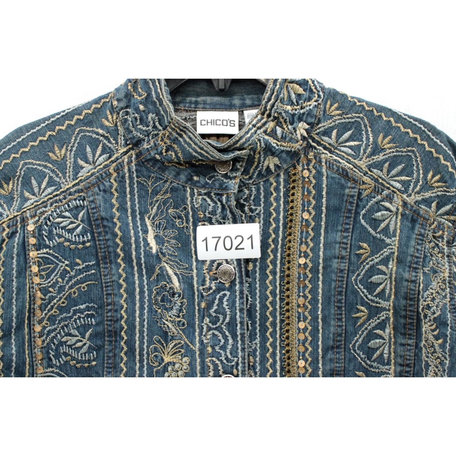Vintage Chico’s Heavily Embroidered Denim Jacket Women XL Blue Boho Artisan Western Chic Size XL / US 12-14 / IT 48-50 - 6 Thumbnail