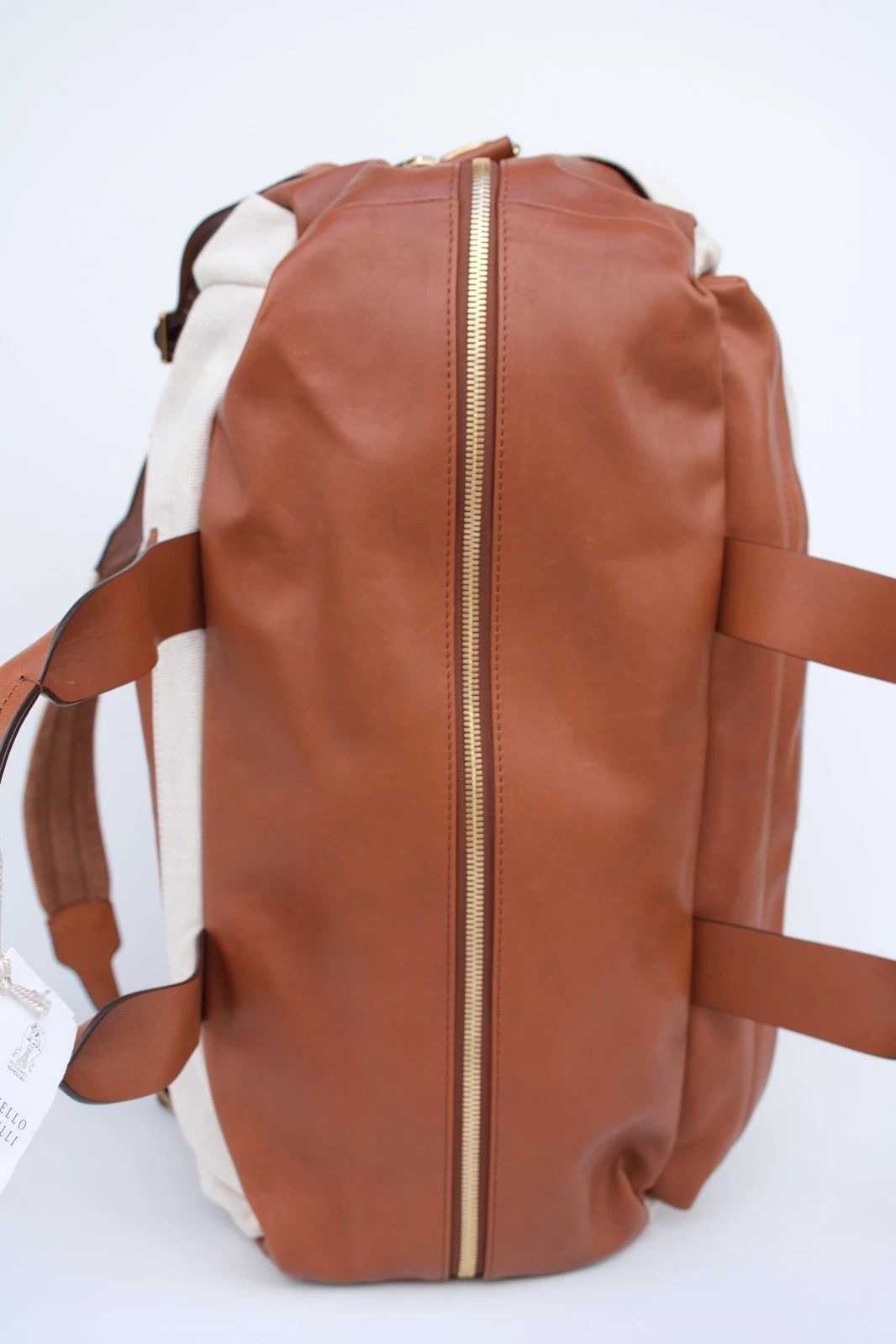 Brunello Cucinelli New Brunello Cucinelli Brown Beige Leather Weekend Bag Size ONE SIZE - 5 Thumbnail