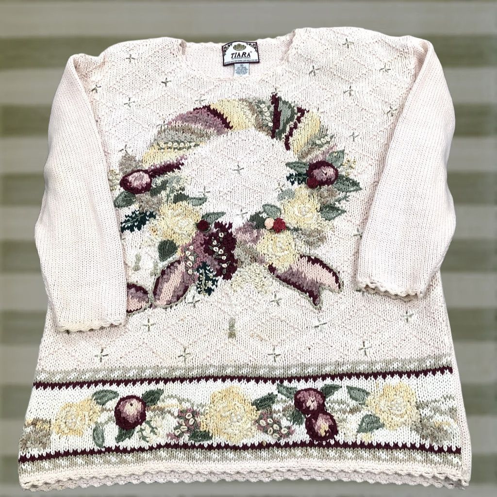 Vintage VINTAGE Tiara Sweater Pink 90s Floral Embroidered Pearls Shoulder Pads Long Sleeve Round Neck Womens Medium Size M / US 6-8 / IT 42-44 - 1 Thumbnail
