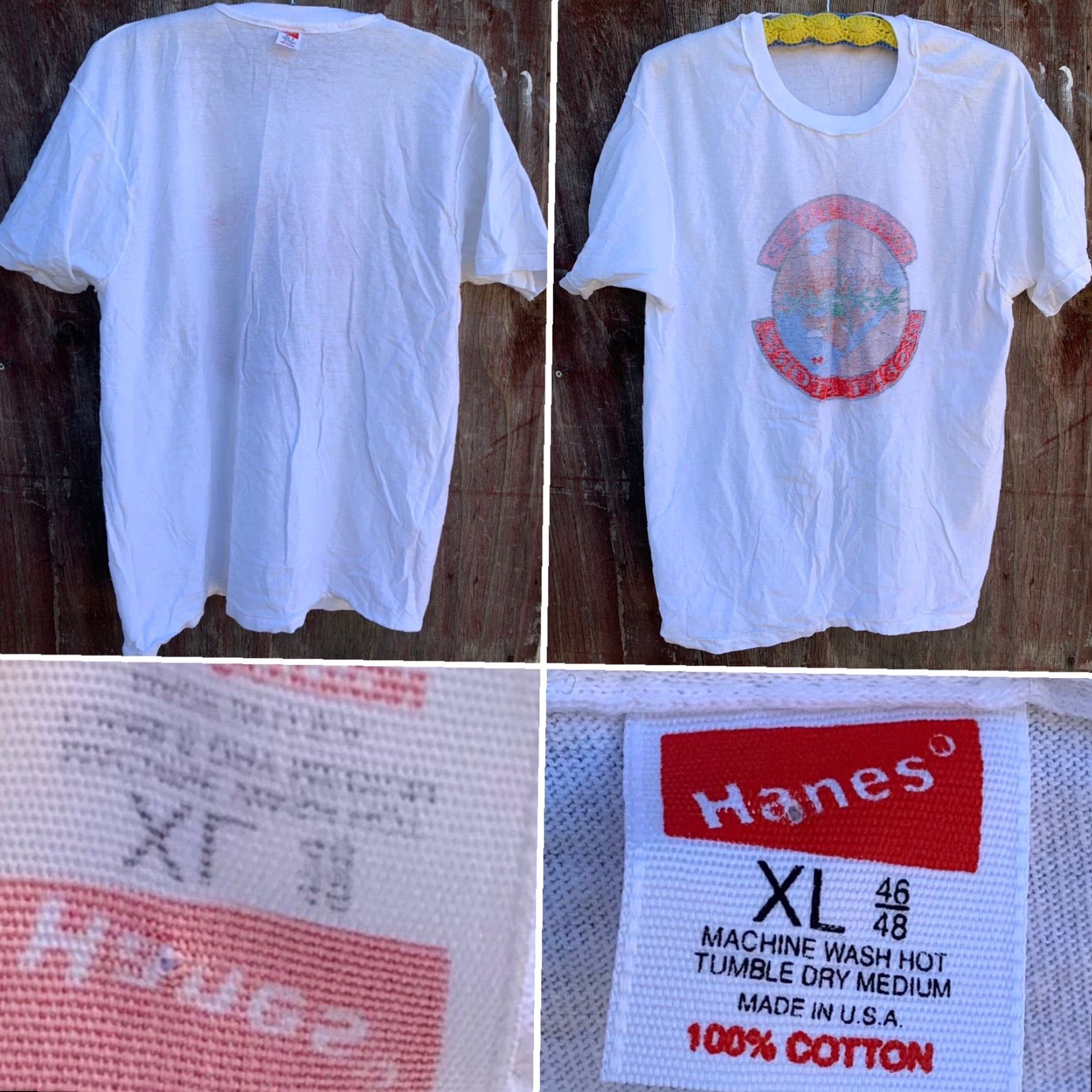 Hanes VINTAGE Hanes Desert Storm T-Shirt XL Men White Cotton Short Sleeve 90s Military USA Graphic Print Solid | 1660th TAWP Size US XL / EU 56 / 4 - 5 Thumbnail