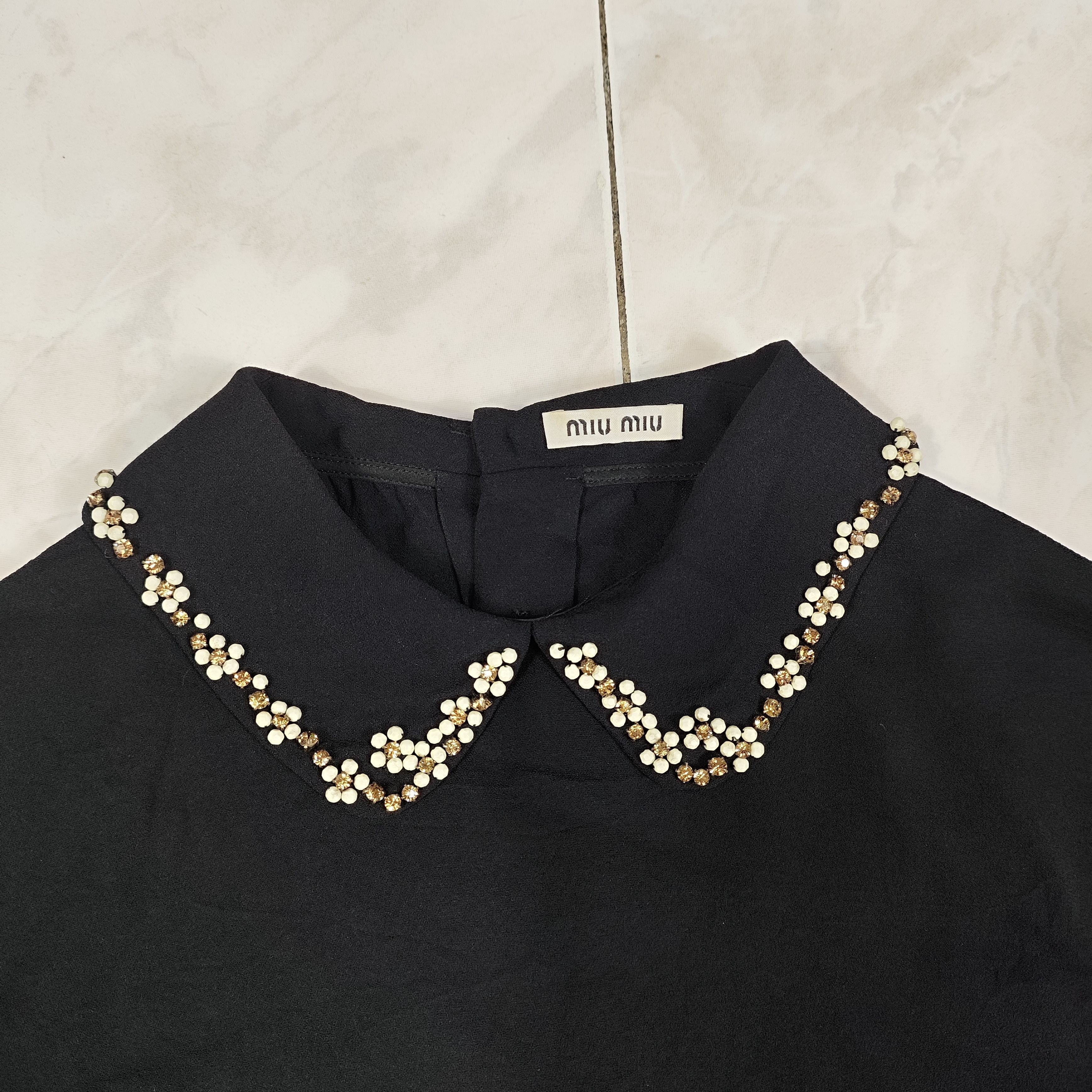 Miu Miu × Prada Miu Miu Black Crepe Floral Crystal Embellished Shirt Size XS / US 0-2 / IT 36-38 - 4 Thumbnail