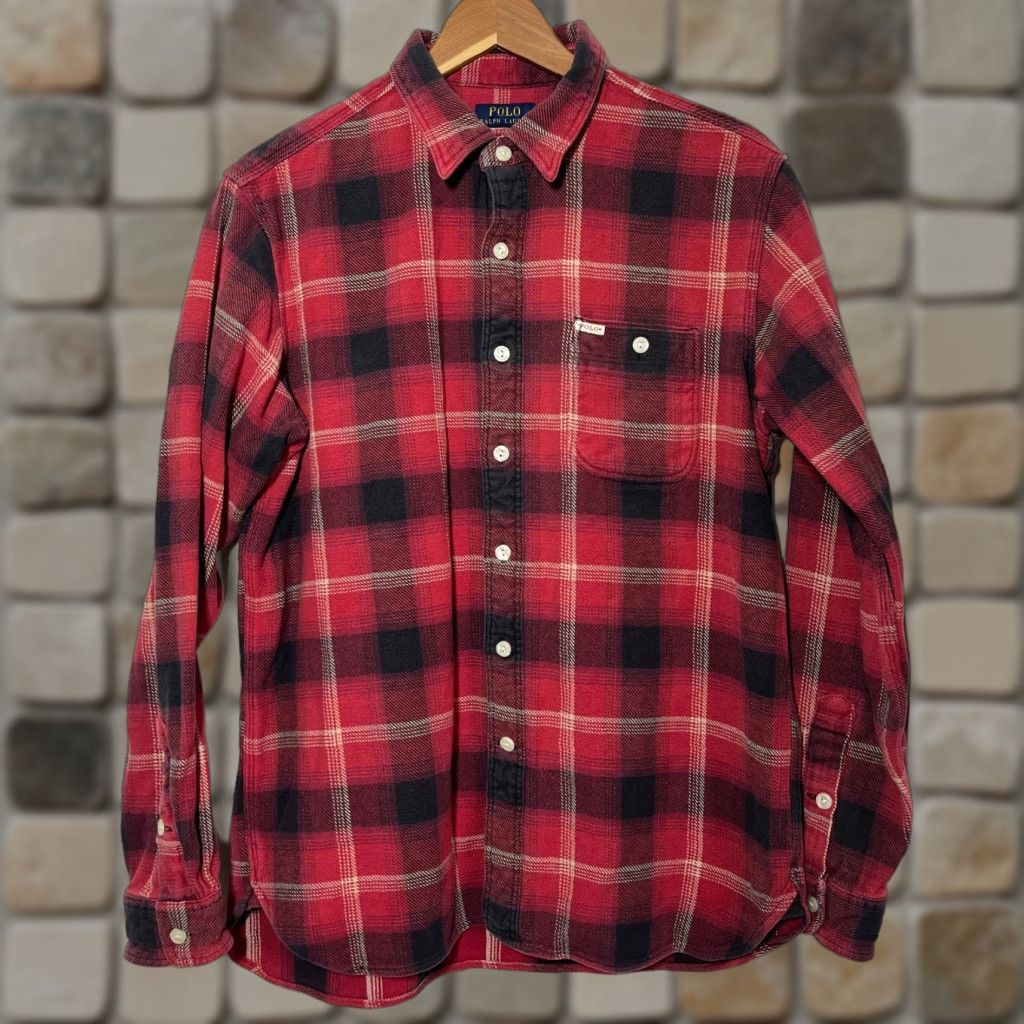 Polo Ralph Lauren VINTAGE Polo Ralph Lauren Shirt Mens Plaid Heavyweight Flannel Sz L Red Black Button-Up Pockets - Classic Americana, Designer, Workwear Size US L / EU 52-54 / 3 - 1 Thumbnail
