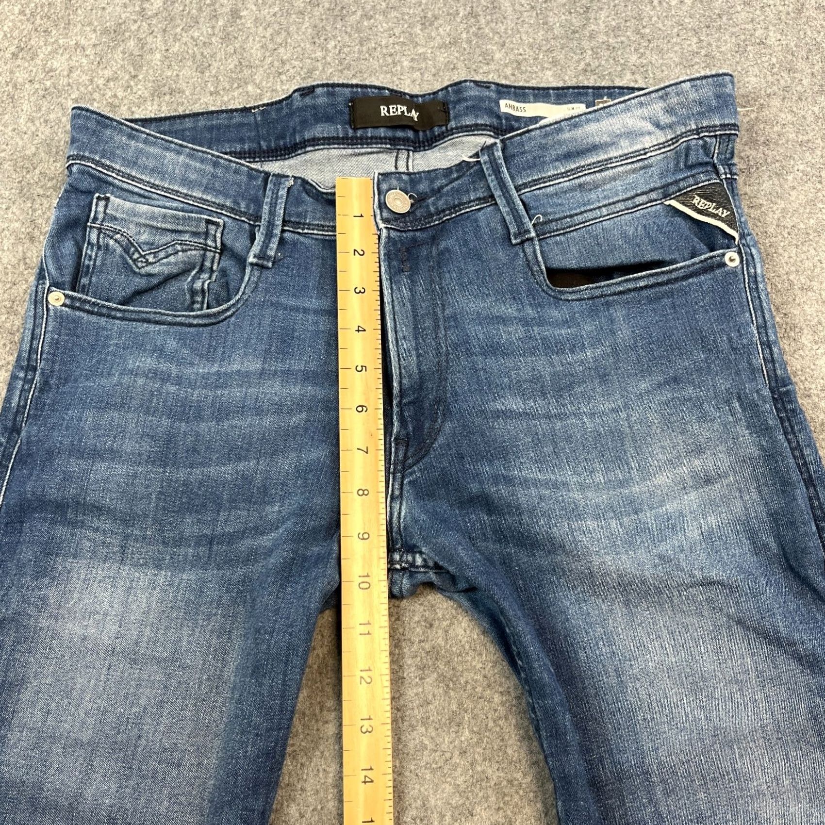 Replay Replay Anbass Jeans Slim Tapered 34 32 Mid Blue Whiskers Stretch Denim Cotton Elastan Mens Regular Size 34 Size US 34 / EU 50 - 5 Thumbnail