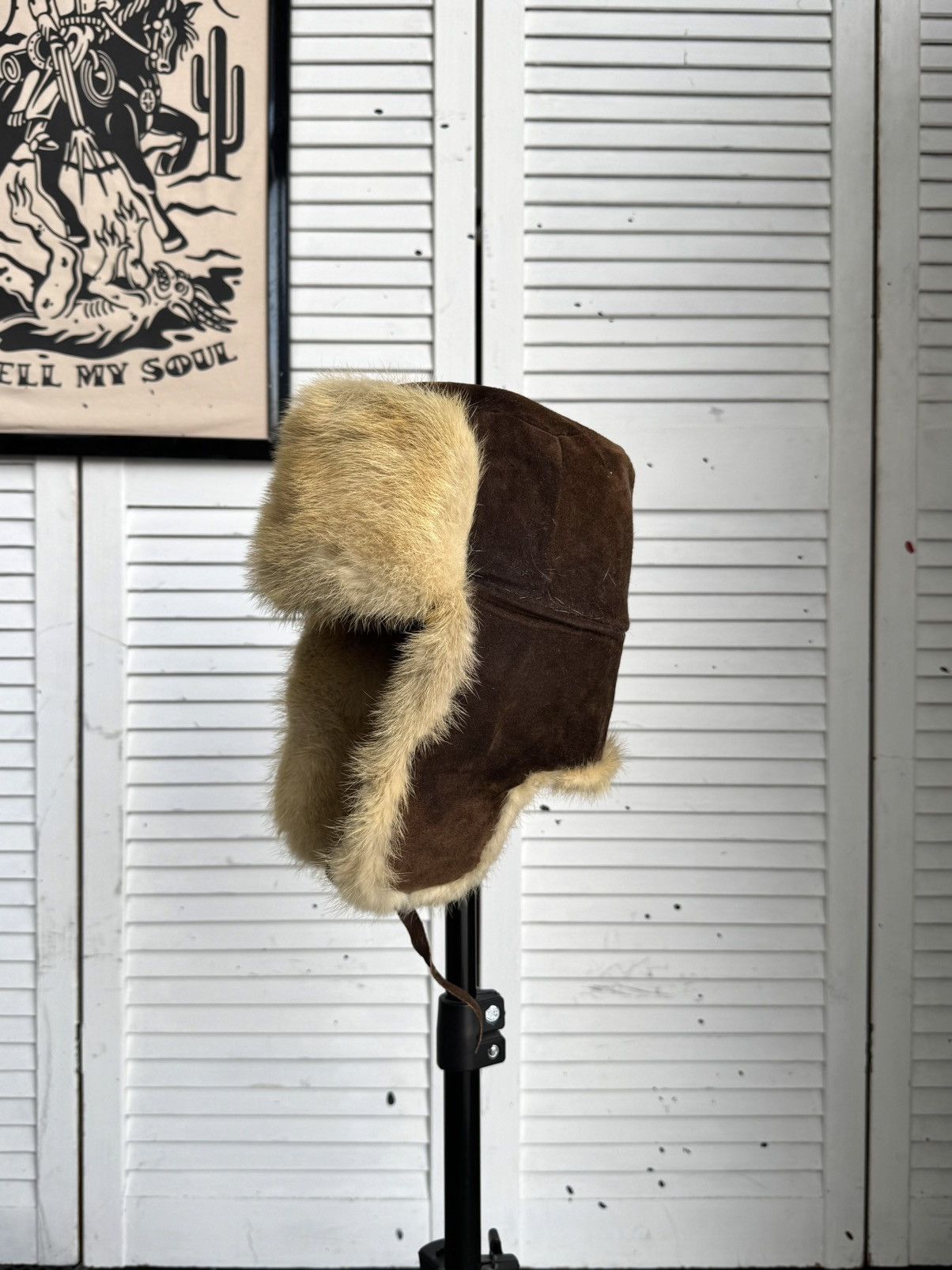 Vintage Vintage 1970s Suede & Fur Ushanka Trapper Hat Brown Size ONE SIZE - 1 Thumbnail