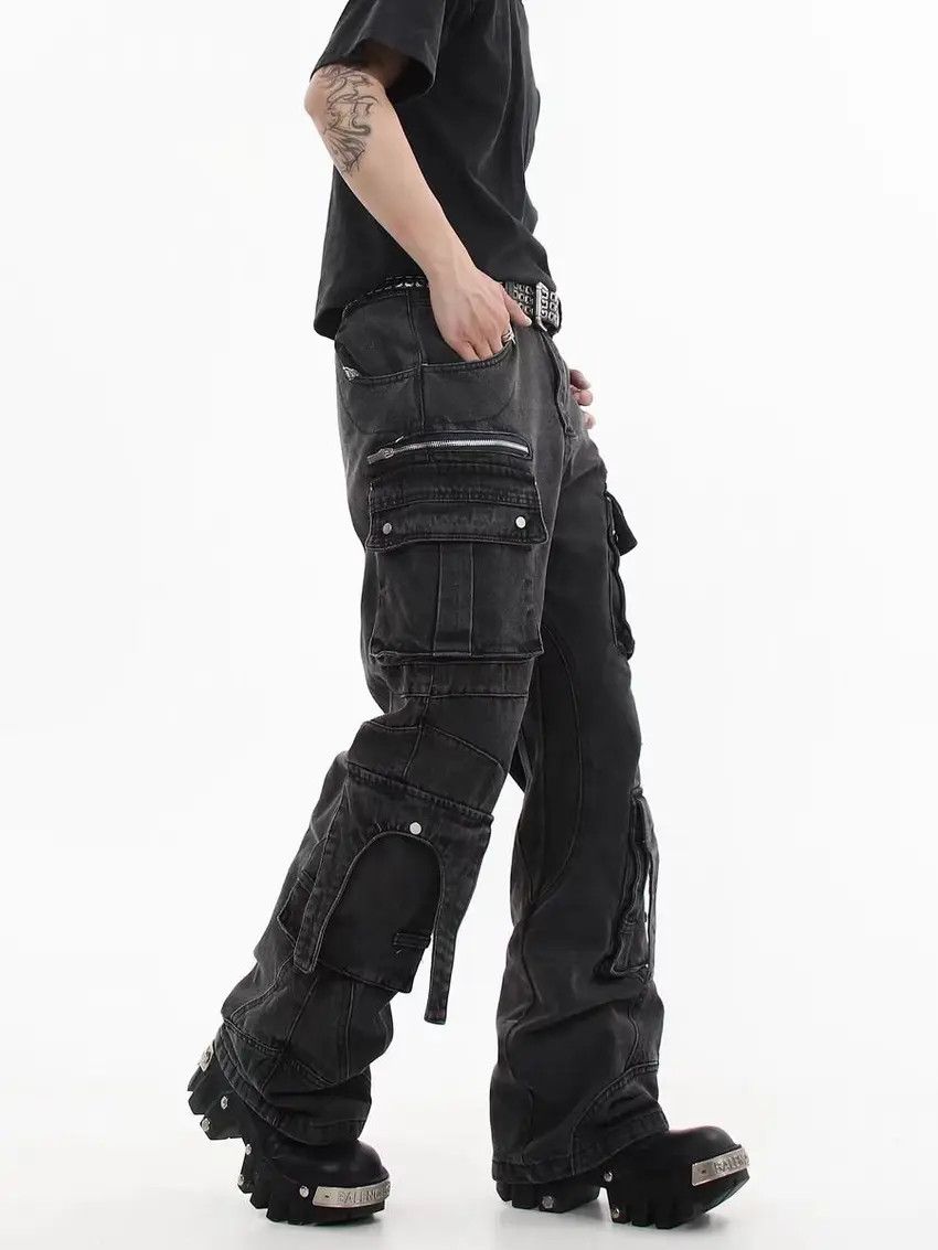 Designer × Japanese Brand Deconstructed Heavy Duty Workwear Denim Trousers Black Size US 30 / EU 46 - 2 Thumbnail