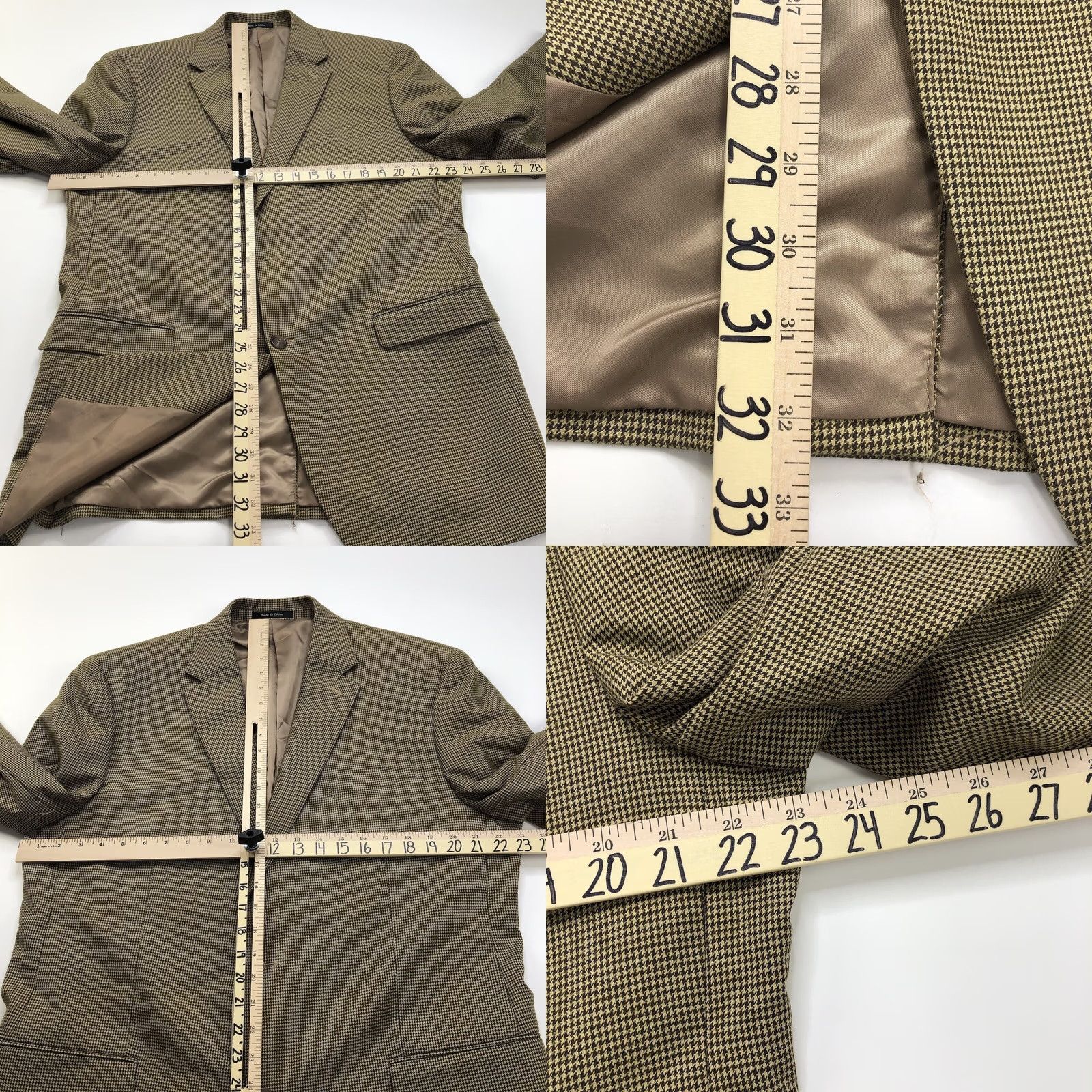 Chaps Chaps Houndstooth Blazer 44 L Men’s 100% Wool Blend Button Sport Coat Jacket Tan Brown Size 48R - 8 Thumbnail