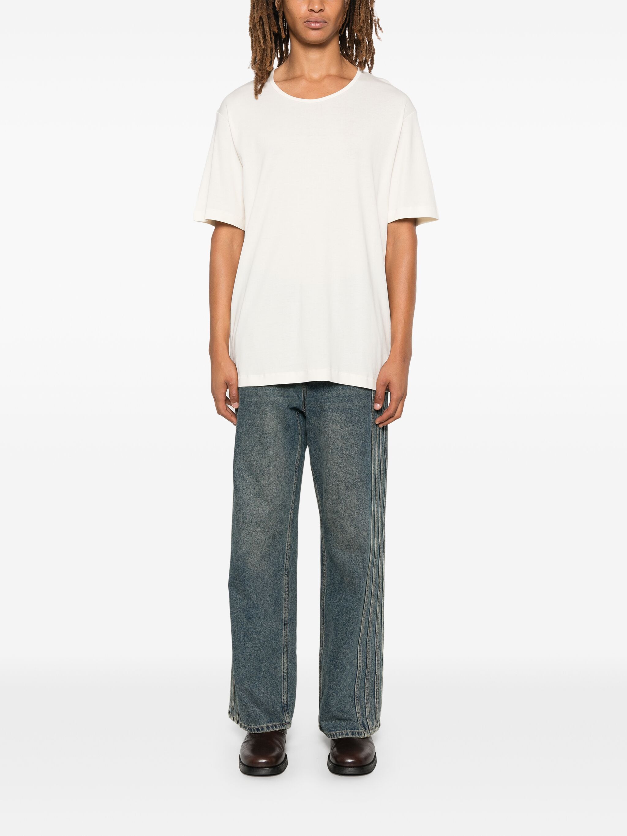 Lemaire o1s22i1n1024 Wide Round Neck T-Shirt in White Size US M / EU 48-50 / 2 - 2 Thumbnail