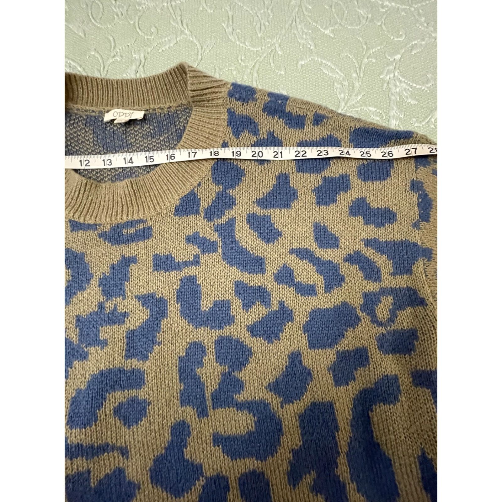 Vintage ODDI Sweater Womens 1XL/2XL Tan Blue Leopard Print Plus Size Pullover Crewneck Knit Long Sleeve Size XL / US 12-14 / IT 48-50 - 6 Thumbnail