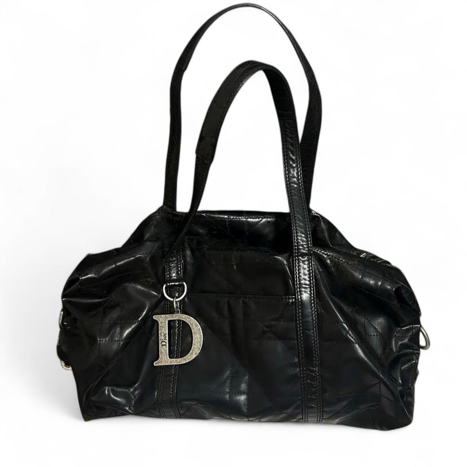 Dior Dior - Black Quilted Leather Handbag Silver 'D' Charm Size ONE SIZE - 2 Thumbnail