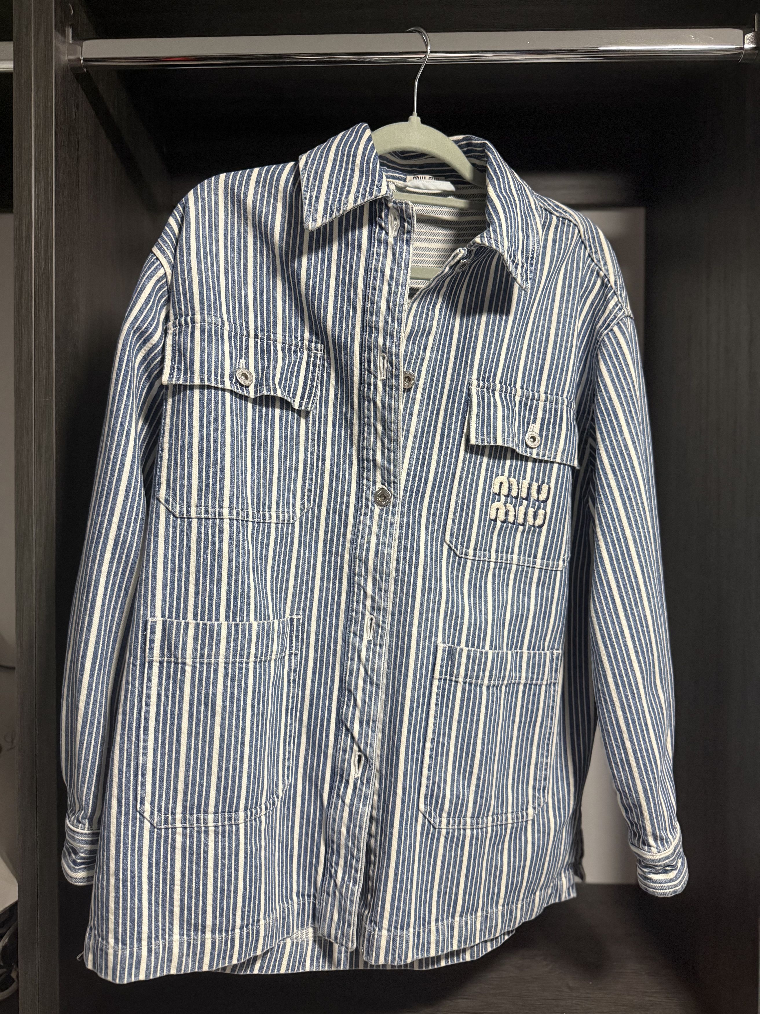 Miu Miu Miu Miu Oversized Striped Denim Jacket Size US M / EU 48-50 / 2 - 1 Thumbnail