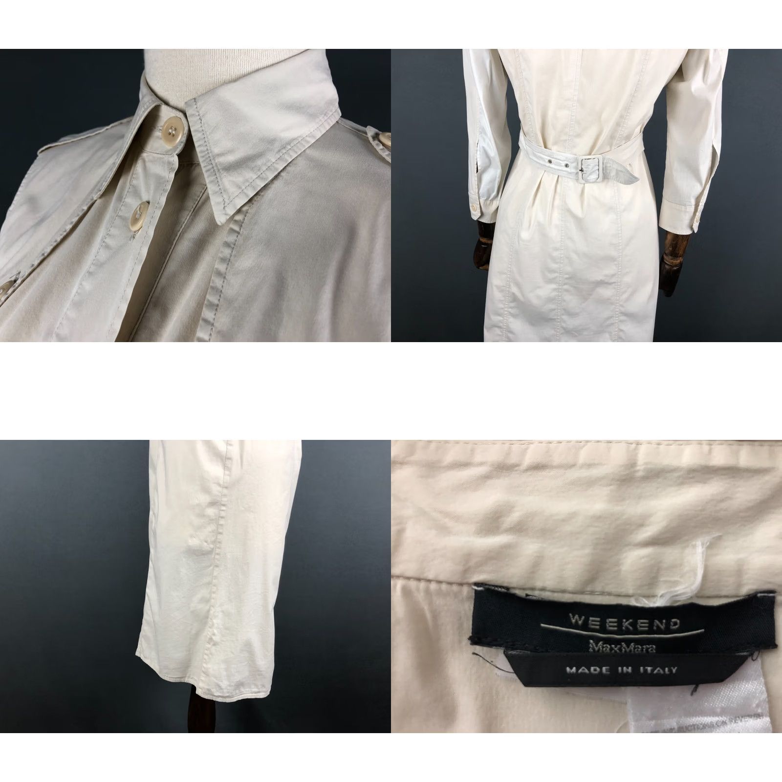 Vintage Weekend Max Mara Shirt Dress - Ivory Cotton 3/4 Sleeve Button-Up, Size 6, Women Size M / US 6-8 / IT 42-44 - 8 Thumbnail
