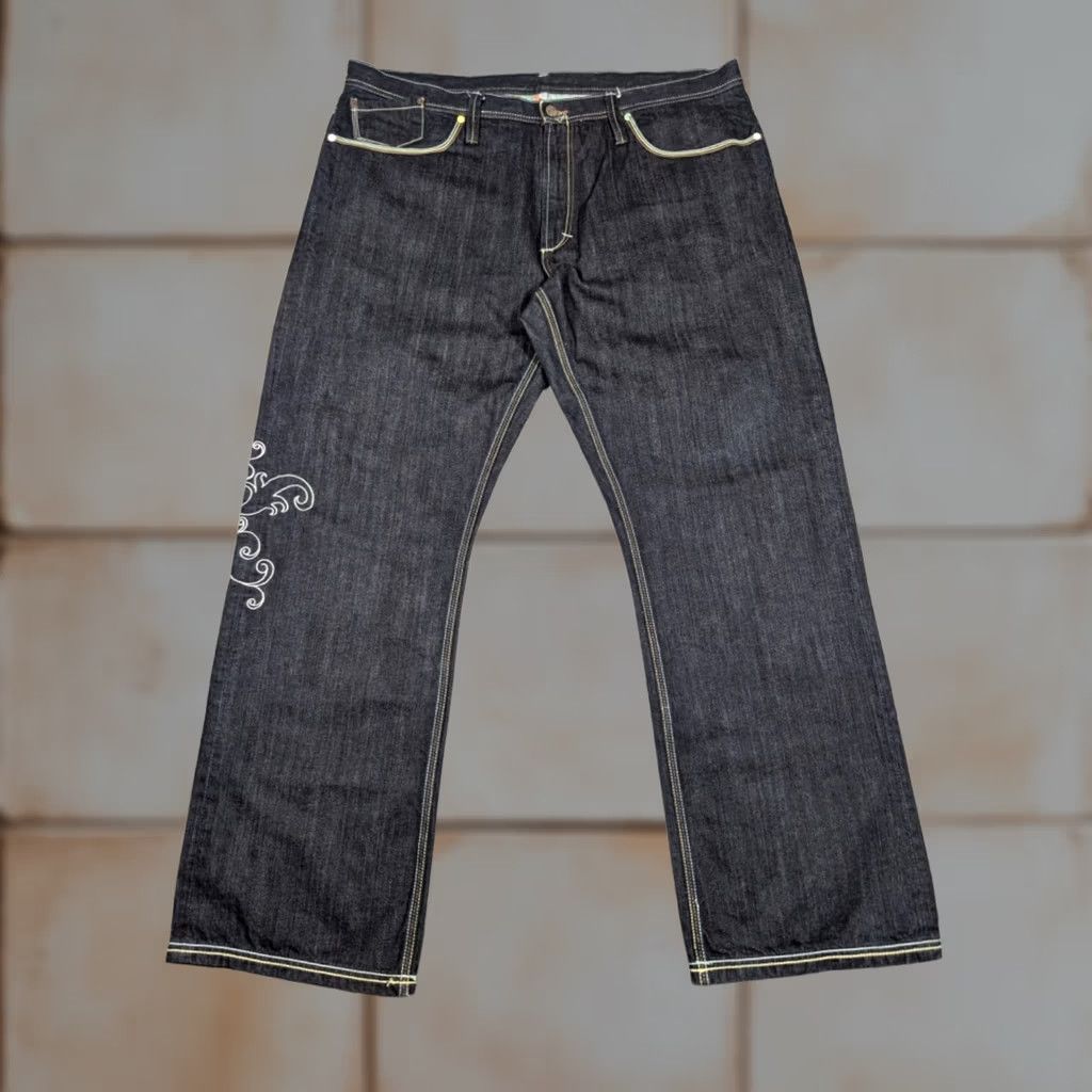 Vintage VINTAGE Mens Artful Dagger Jeans Embroidered Muskets Sz 42x33 Thick Stitch Baggy Y2k Size US 42 / EU 58 - 1 Thumbnail