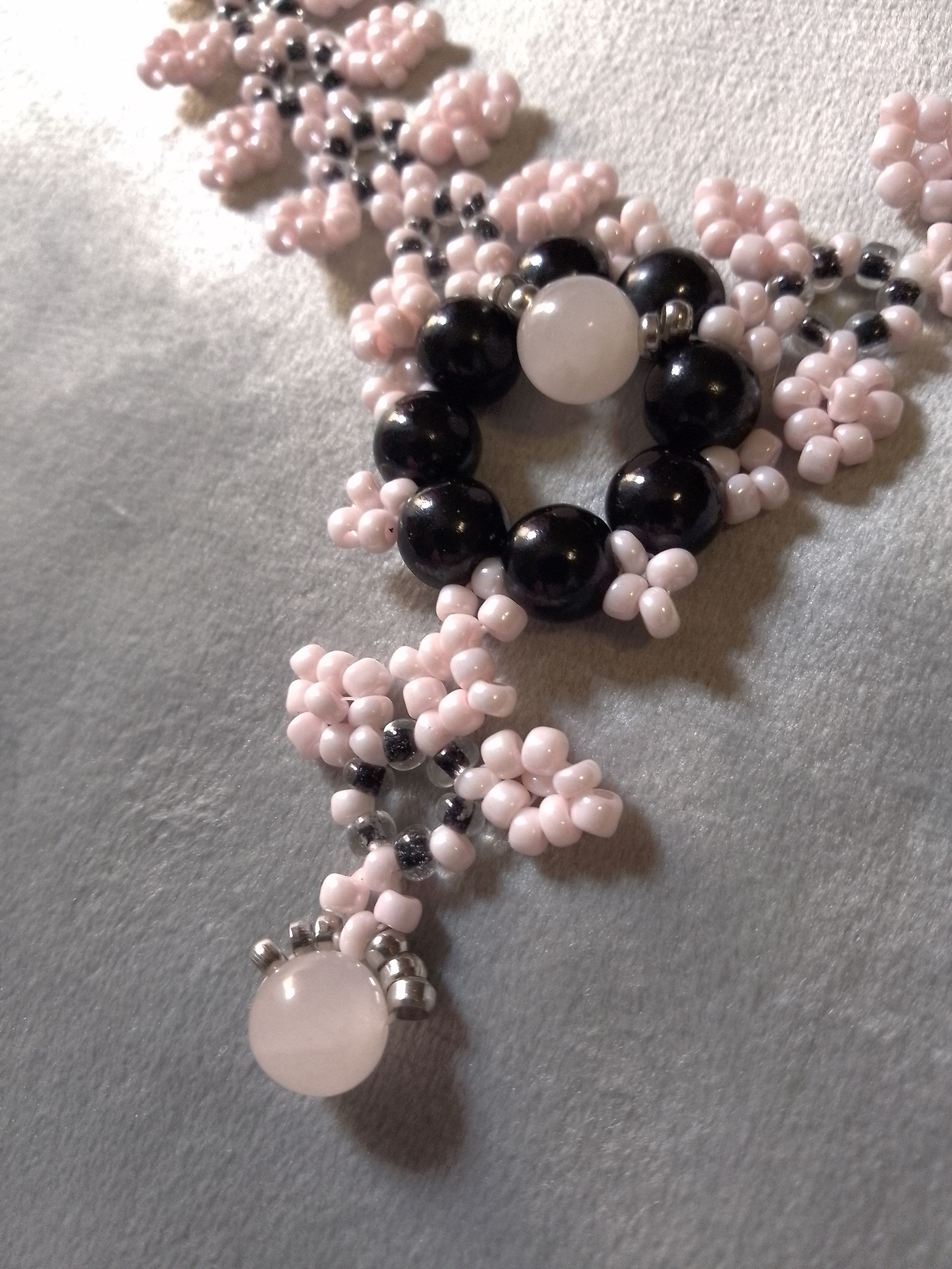 Handmade Necklace Black Pink Natural Rose quartz Stones Size ONE SIZE - 6 Thumbnail