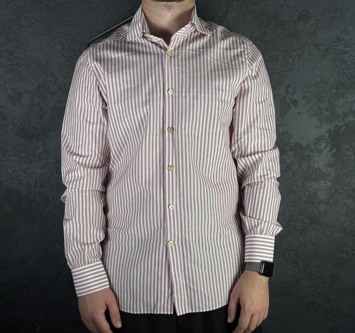 Kiton Kiton Men's Pink Stripe Cotton Long-Sleeve Button Shirt Size US L / EU 52-54 / 3 - 1 Thumbnail