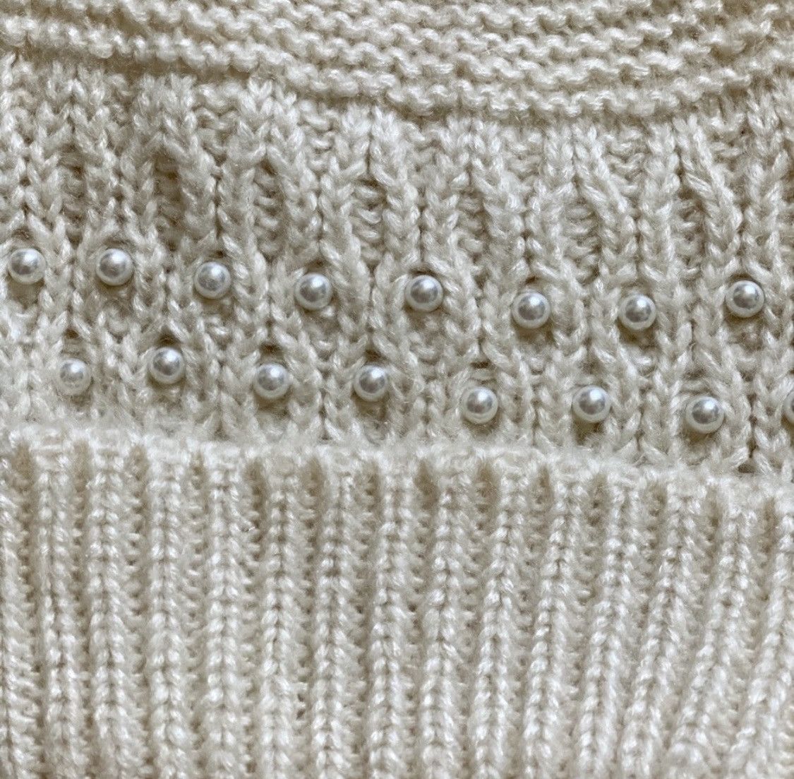 Betsey Johnson BETSEY JOHNSON IVORY PEARL KNIT BEANIE HAT Size ONE SIZE - 2 Thumbnail