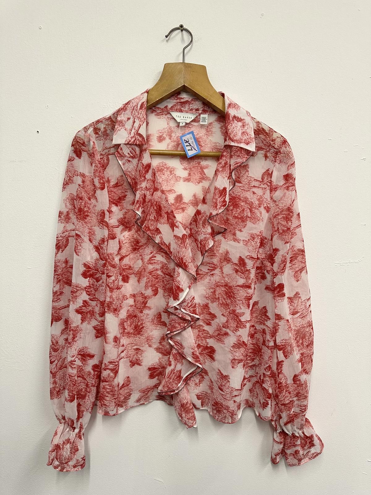 Ted Baker Ted Baker London Red Floral Ruffle Blouse Size 4 Size XS / US 0-2 / IT 36-38 - 1 Thumbnail