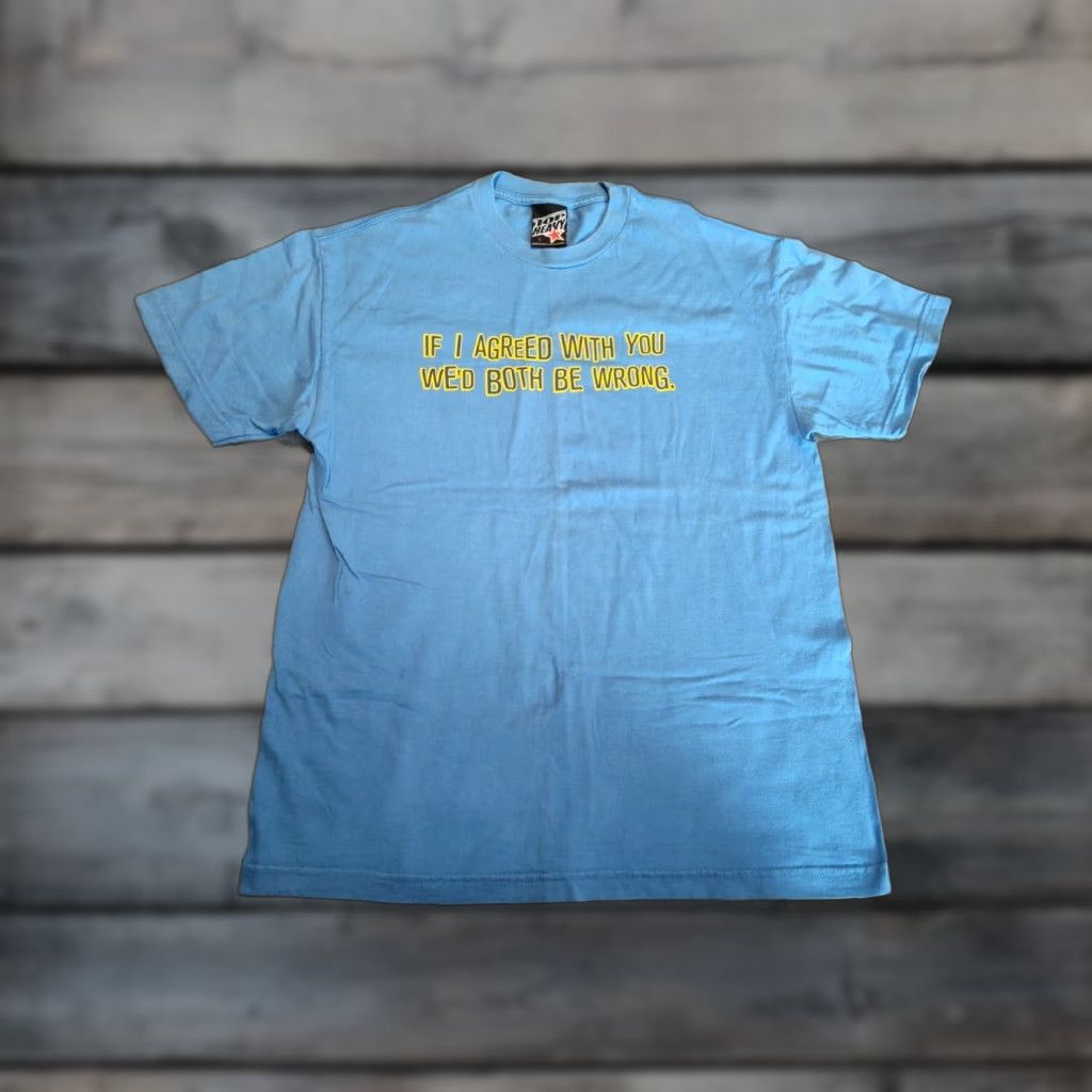 Both VINTAGE Top Heavy T-Shirt Mens Blue Size L Regular Fit Short Sleeve Round Neck Funny Y2K Theme Size US L / EU 52-54 / 3 - 1 Thumbnail
